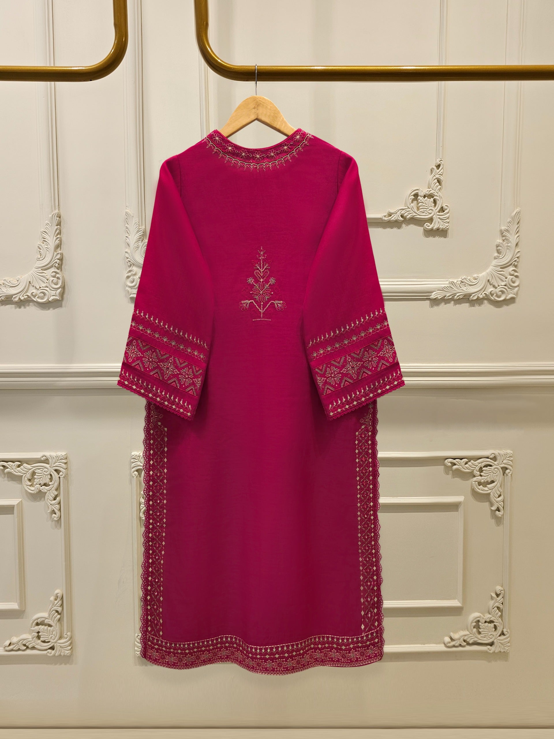 3 Piece - Embroidered Kora Cotton Silk Suit S112451 - Image 5