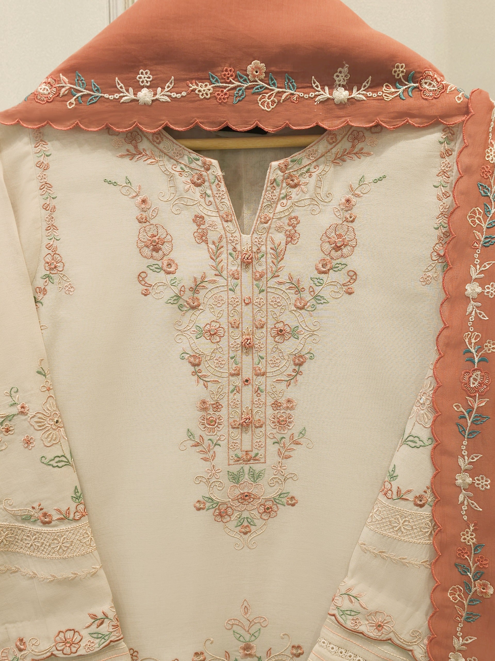 3 Piece - Embroidered Kora Cotton Suit  S112817 - Image 2