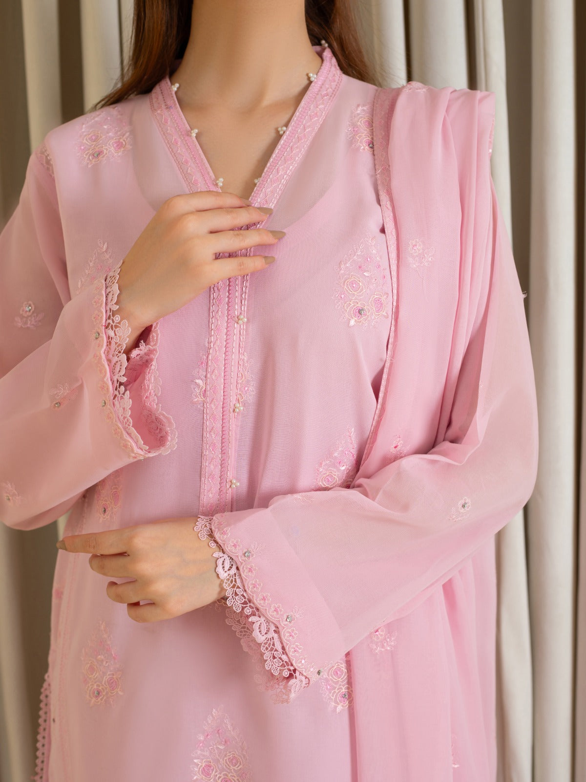 3 Piece - Embroidered Swiss Voile Suit S109846 - Image 2