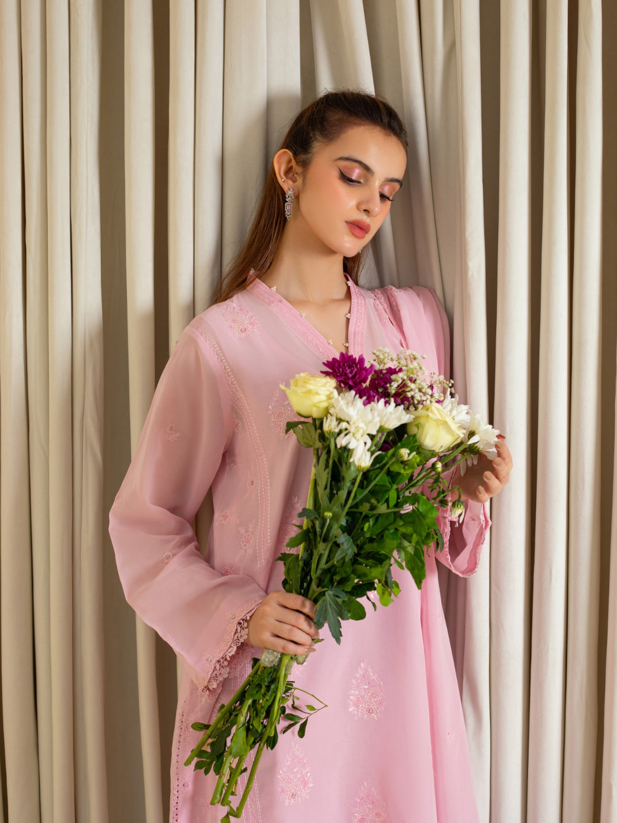 3 Piece - Embroidered Swiss Voile Suit S109846 - Image 3