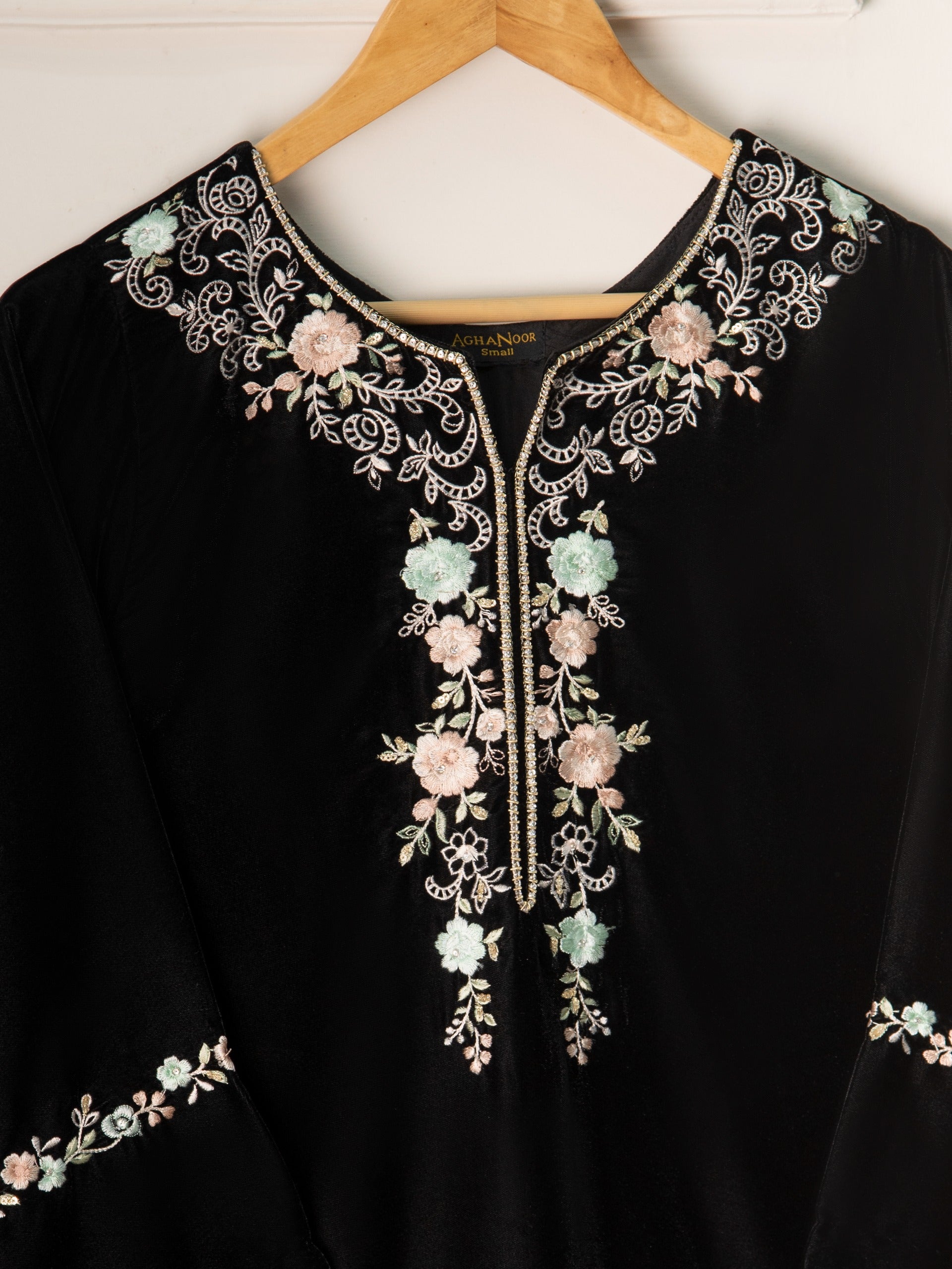 3 Piece- Embroidered Velvet Suit S110739 - Image 2