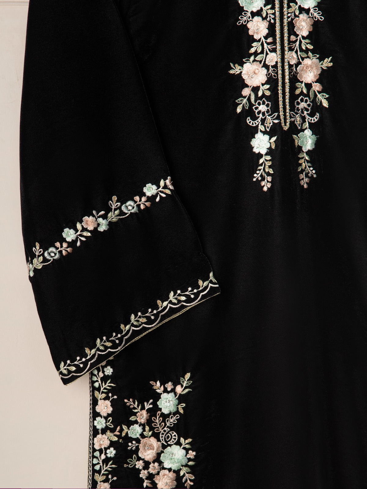3 Piece- Embroidered Velvet Suit S110739 - Image 3