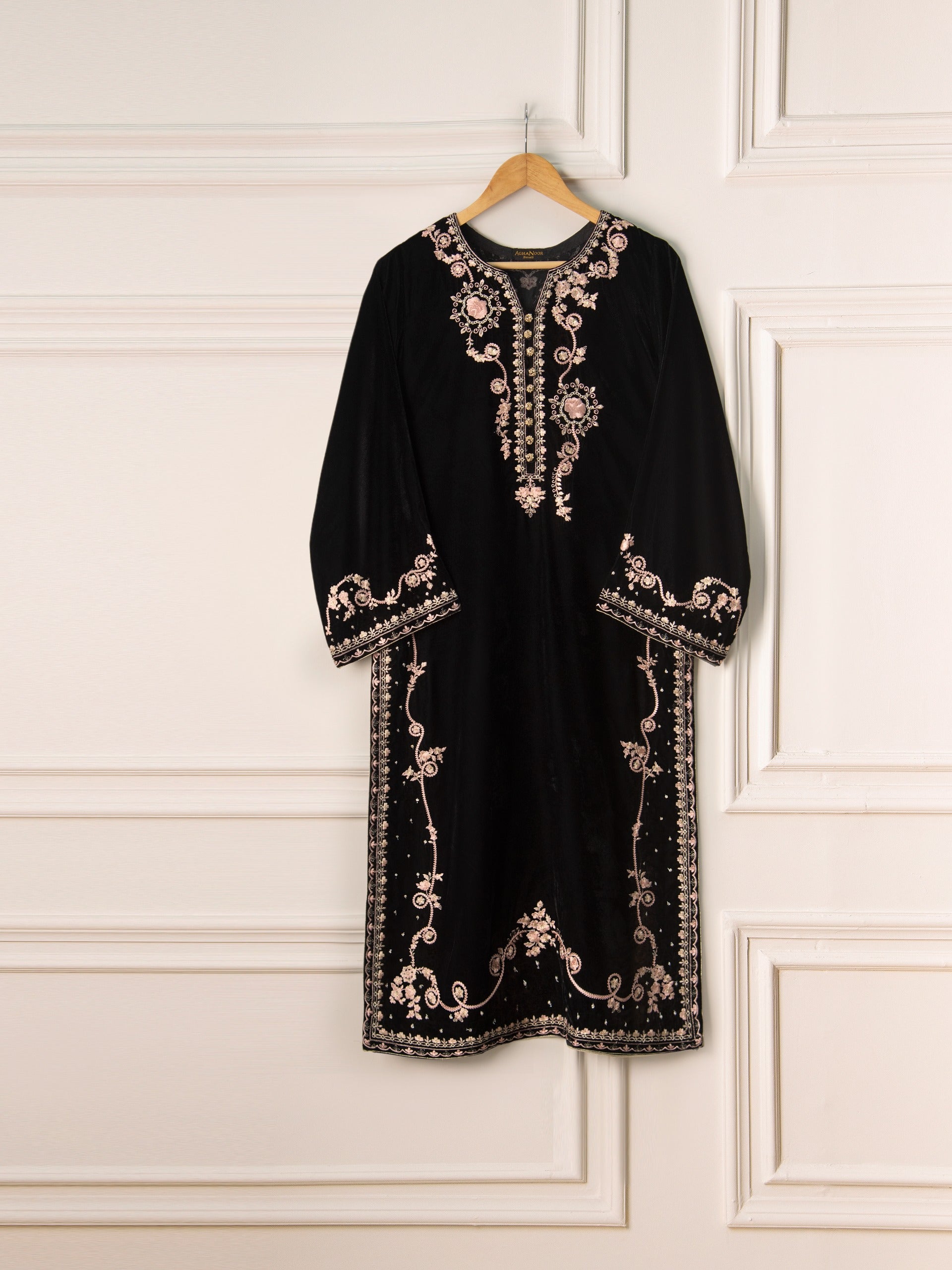 3 Piece- Embroidered Velvet Suit S110782 - Image 2