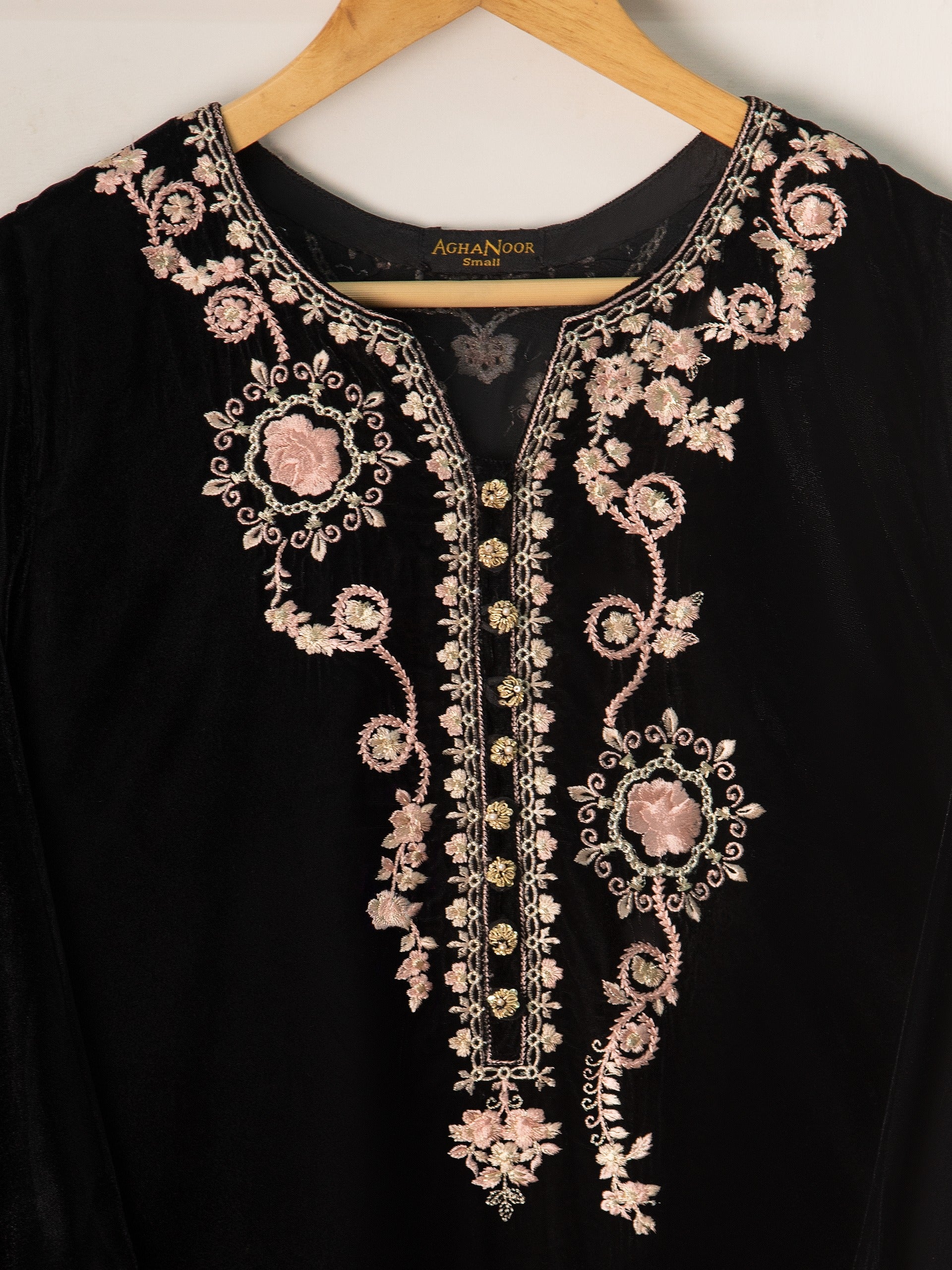 3 Piece- Embroidered Velvet Suit S110782 - Image 3