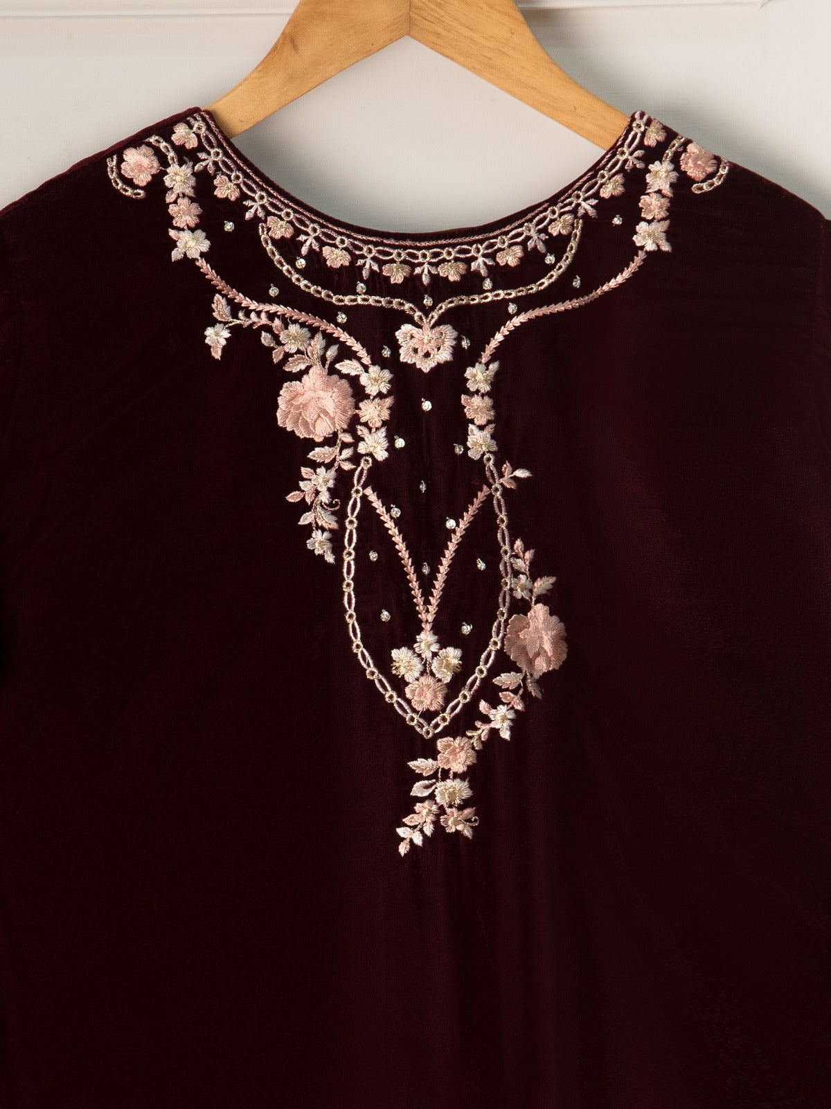 3 Piece- Embroidered Velvet Suit S110783 - Image 6