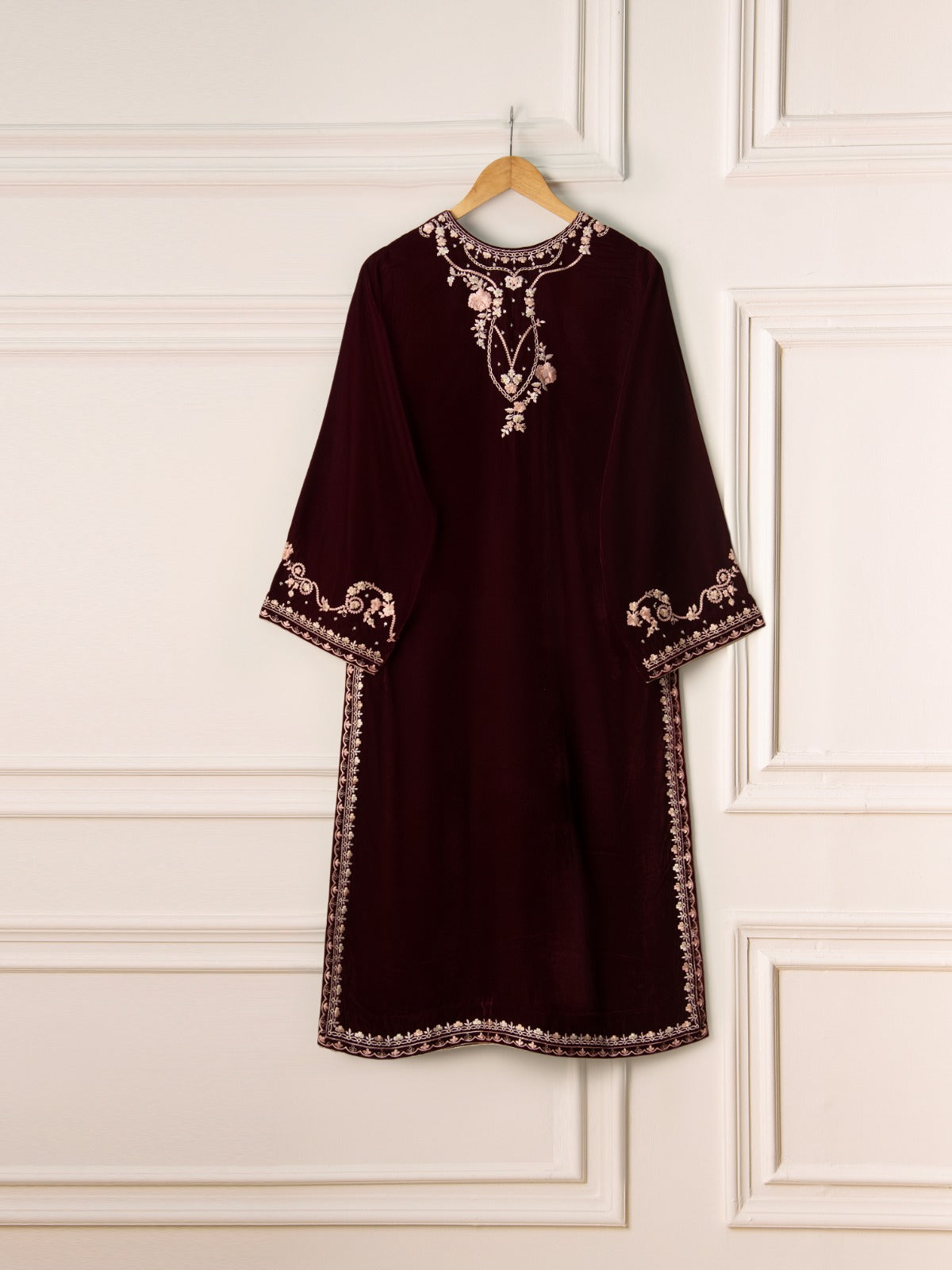 3 Piece- Embroidered Velvet Suit S110783 - Image 7