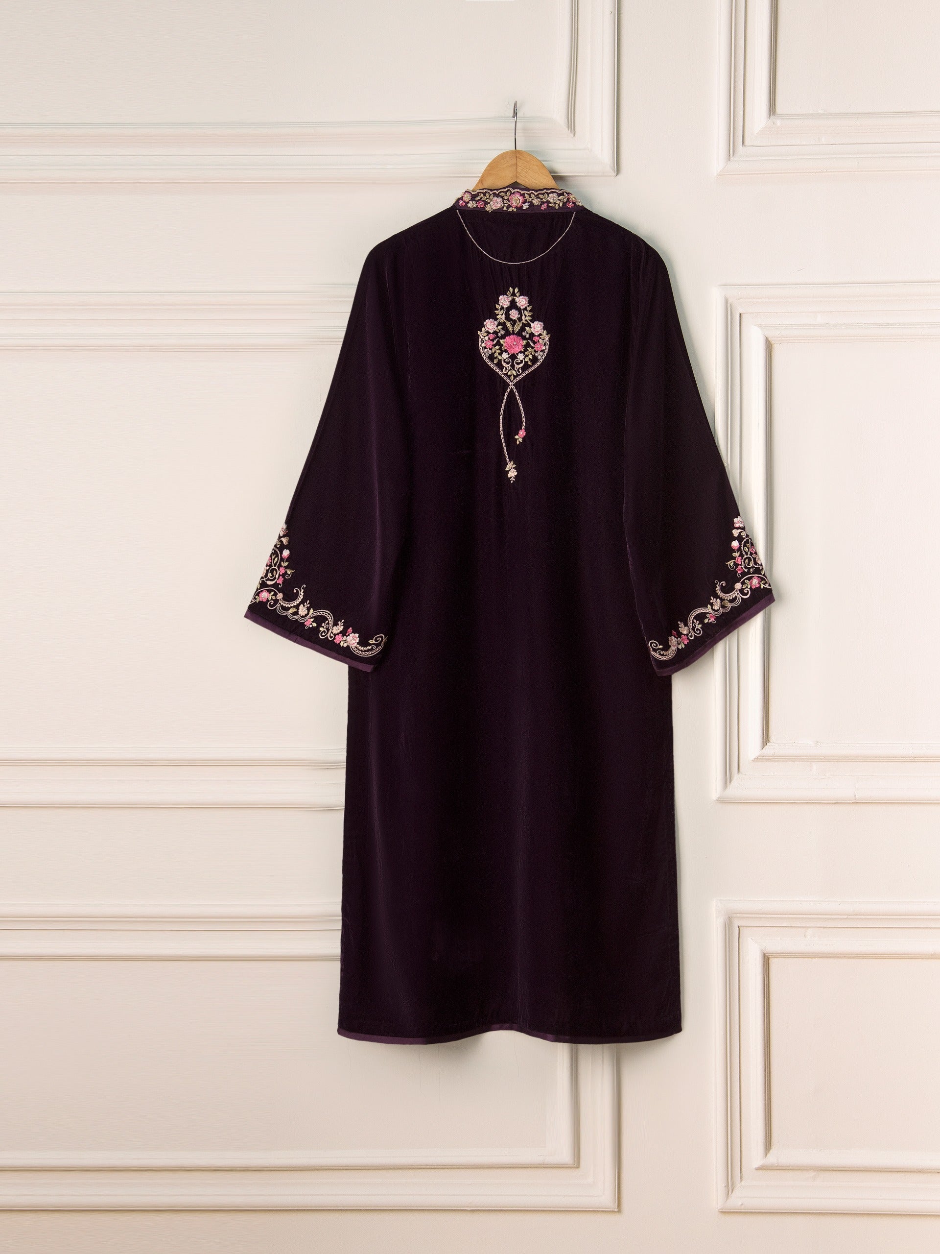 3 Piece- Embroidered Velvet Suit S110833 - Image 7