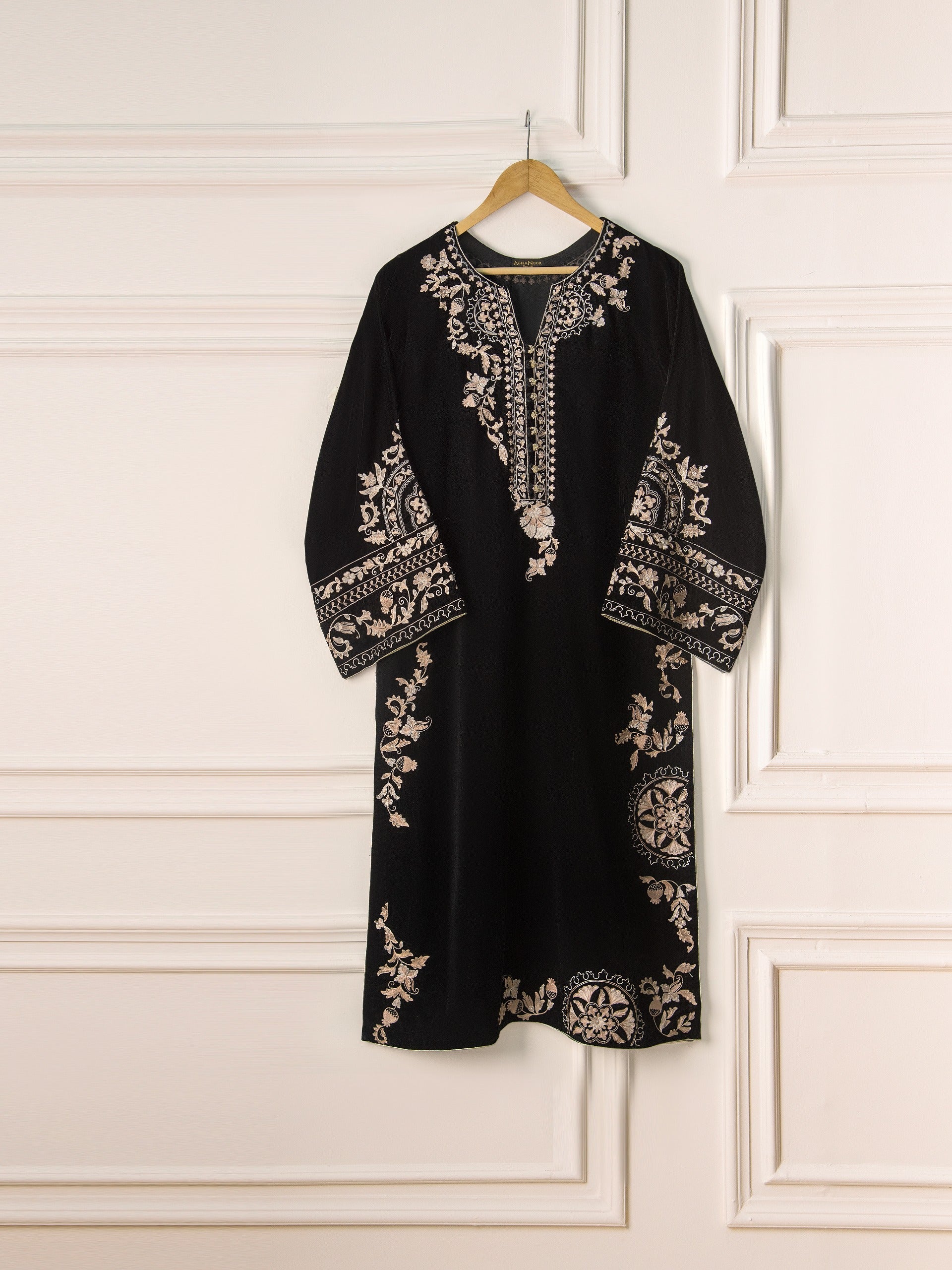 3 Piece- Embroidered Velvet Suit S110838 - Image 2