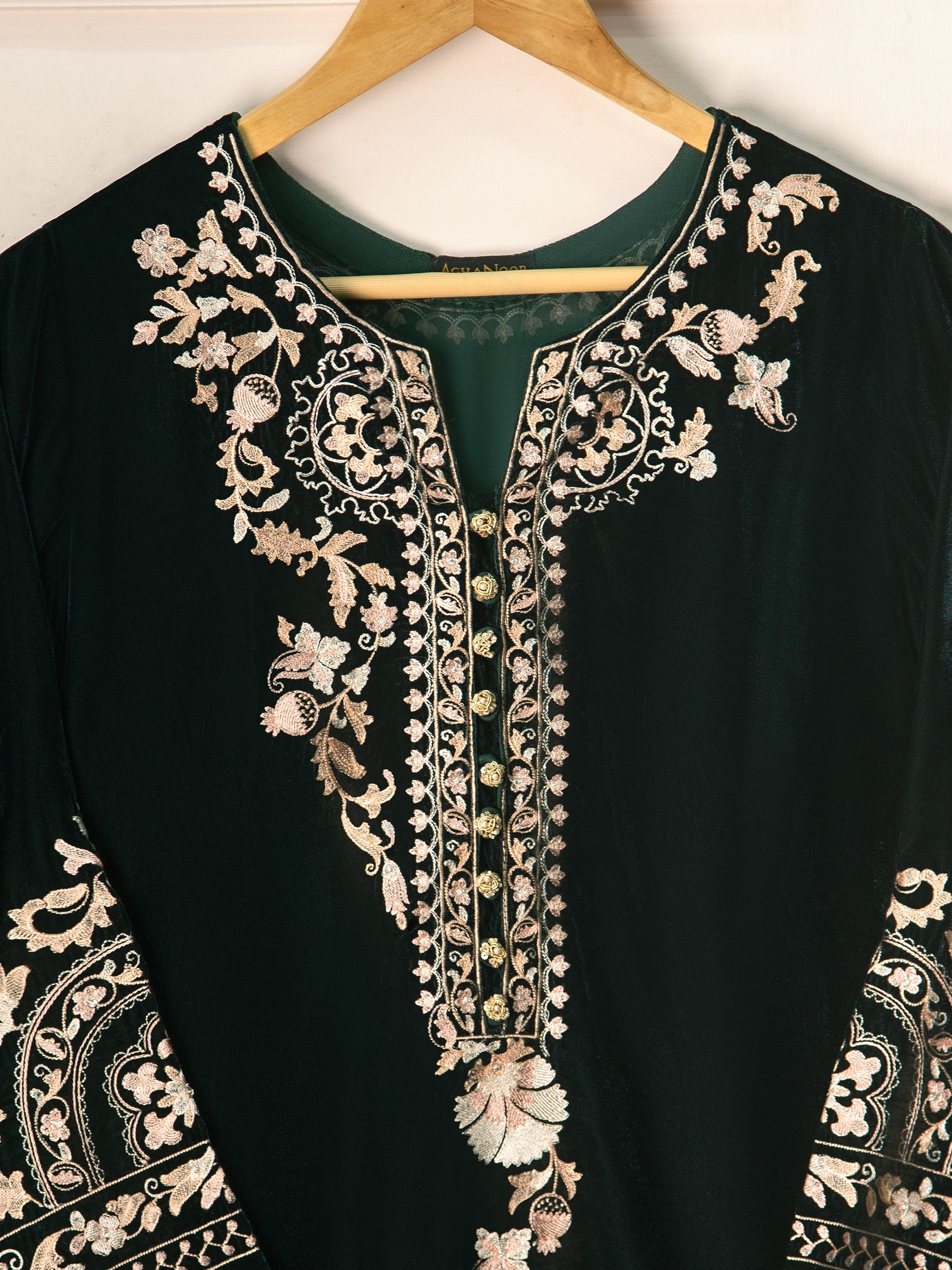 3 Piece- Embroidered Velvet Suit S110853 - Image 3