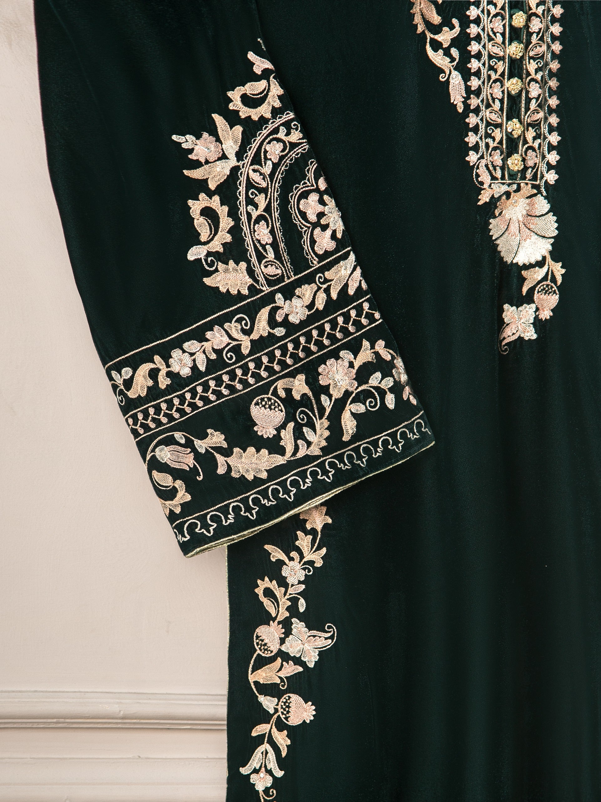 3 Piece- Embroidered Velvet Suit S110853 - Image 4