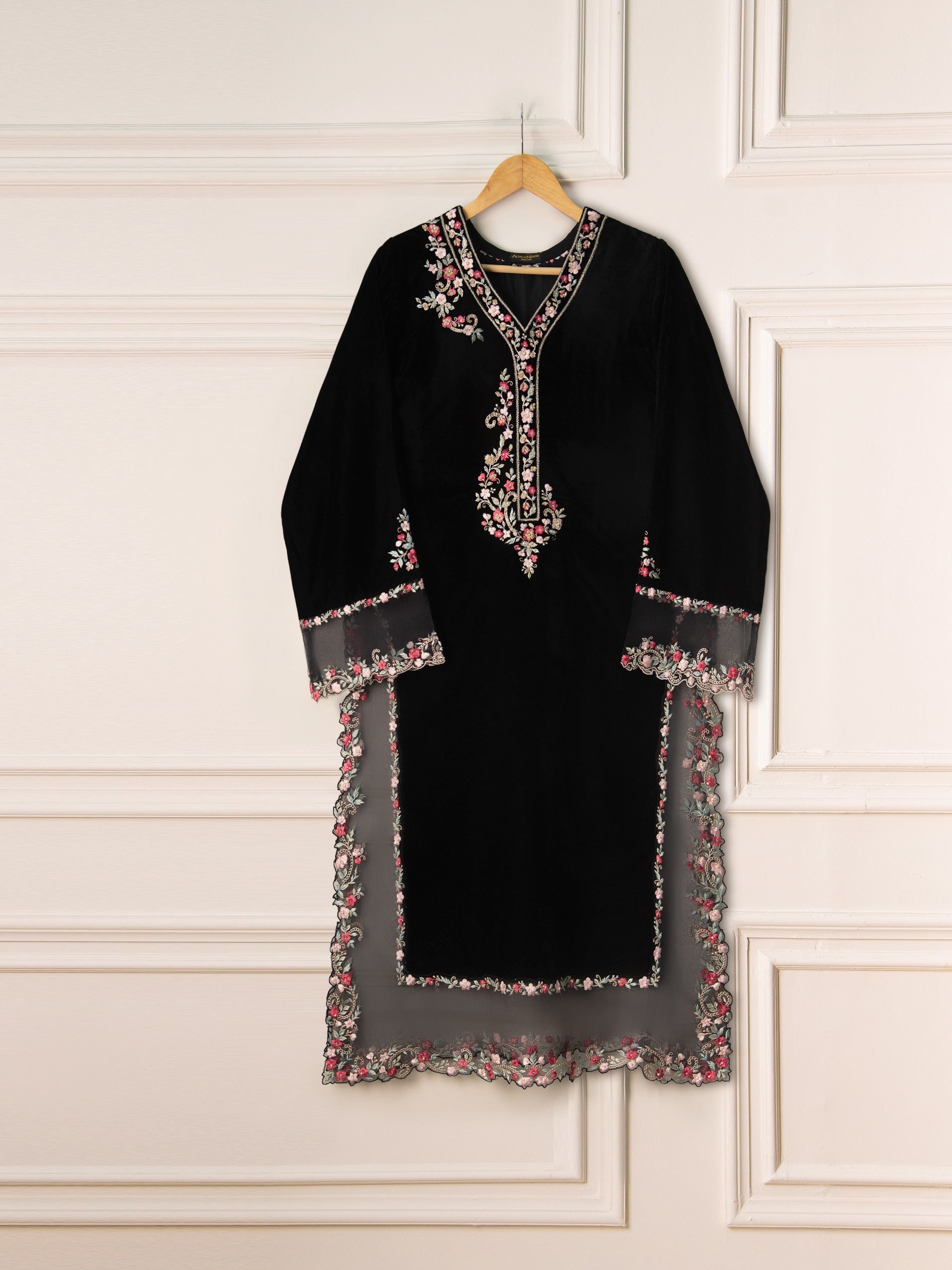 3 Piece- Embroidered Velvet Suit S110927 - Image 2