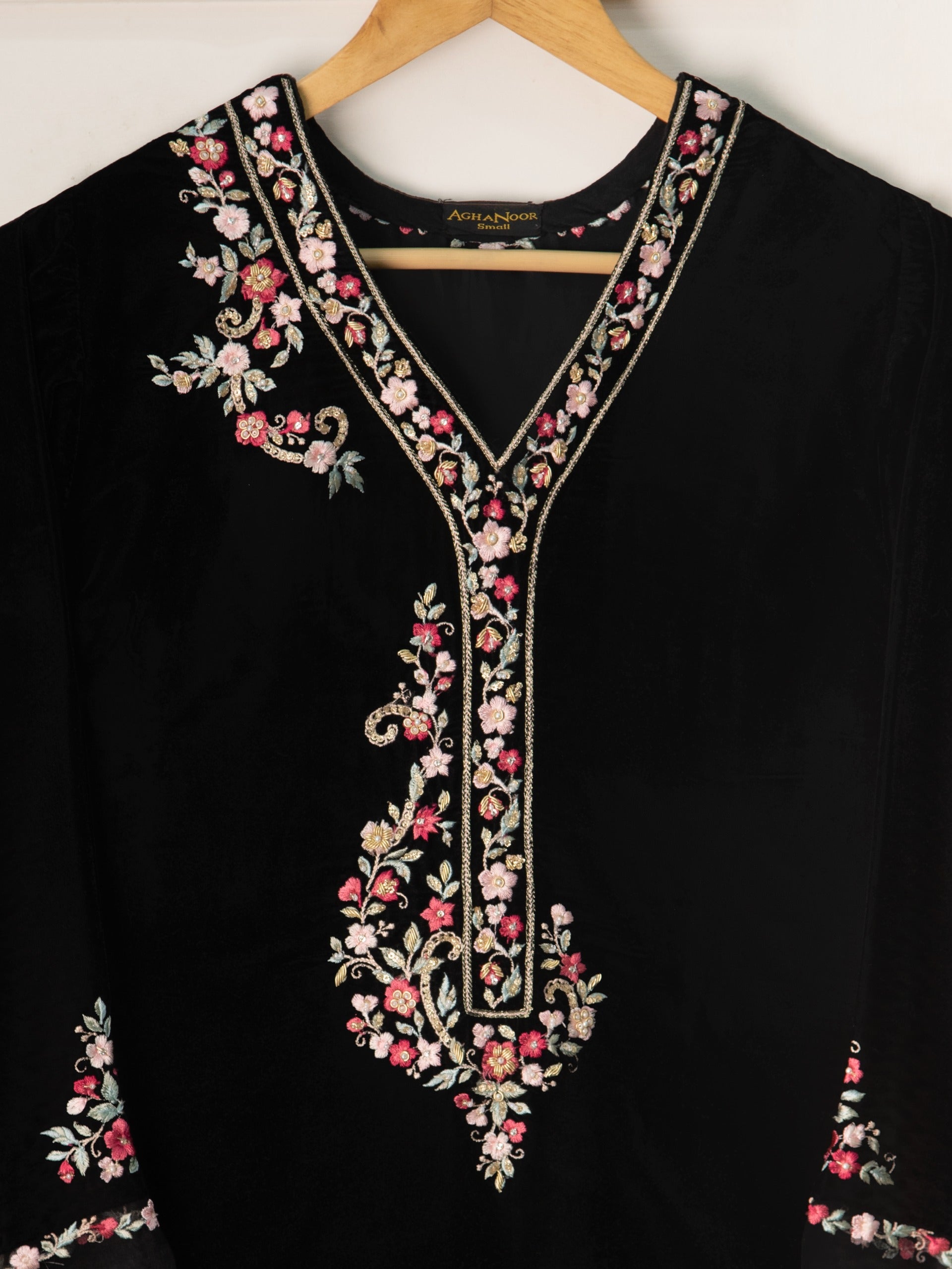 3 Piece- Embroidered Velvet Suit S110927 - Image 3
