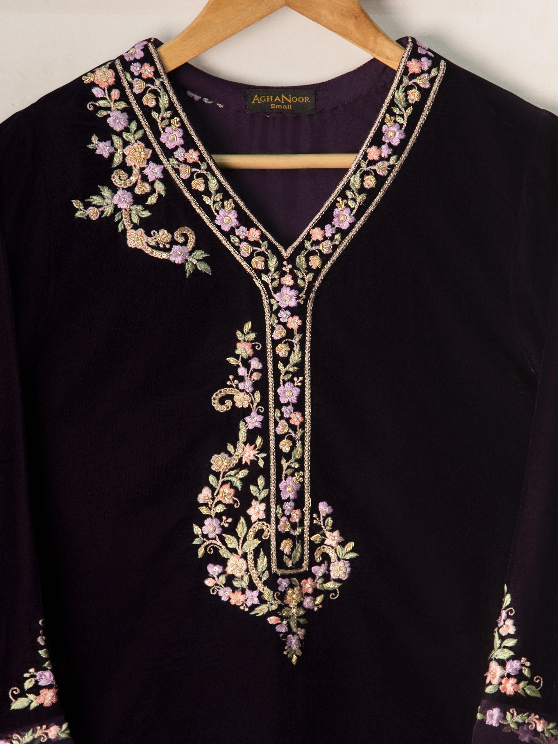 3 Piece- Embroidered Velvet Suit S110929 - Image 3