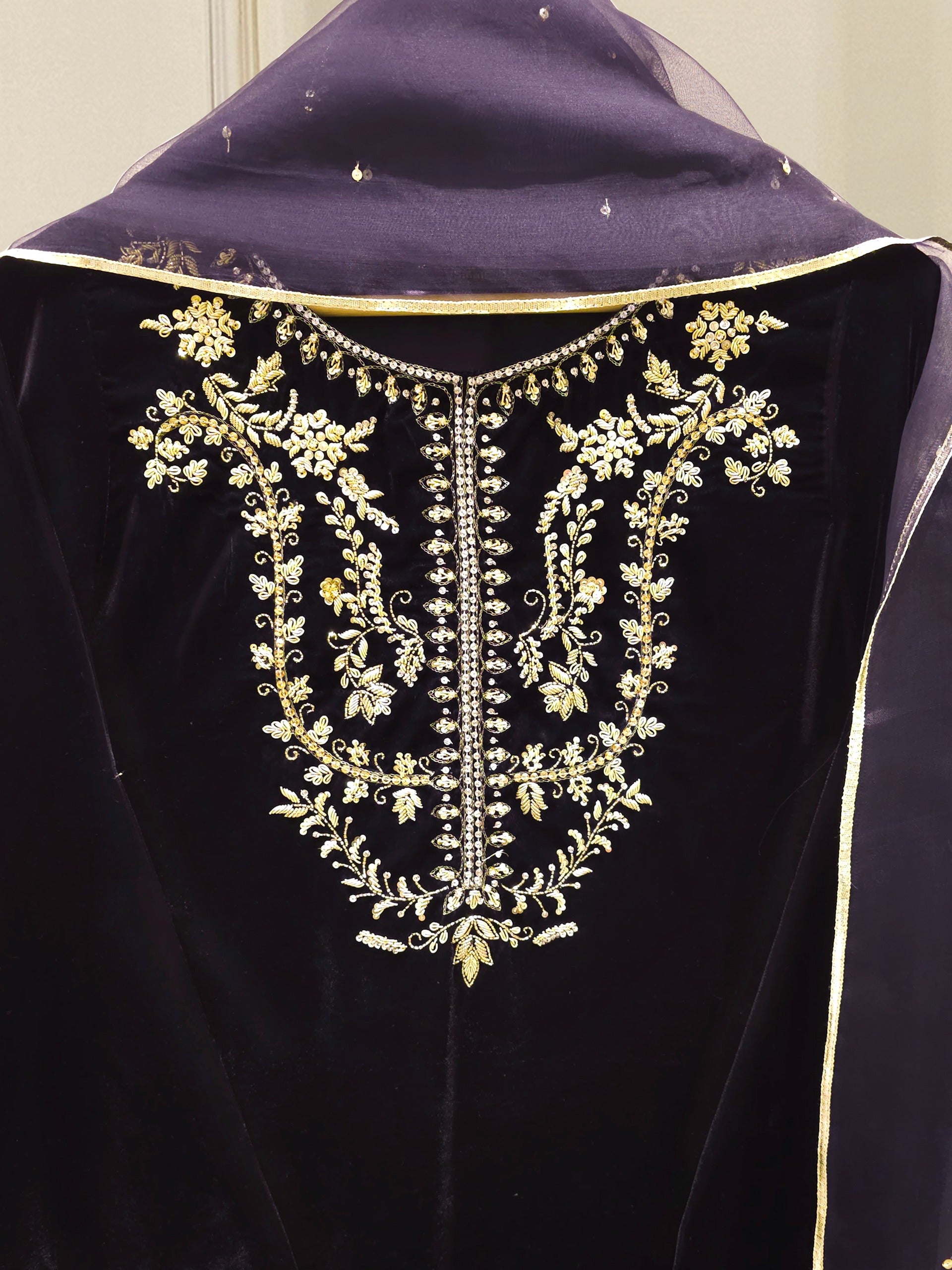 3 Piece - Embroidered Velvet Suit S112685 - Image 2
