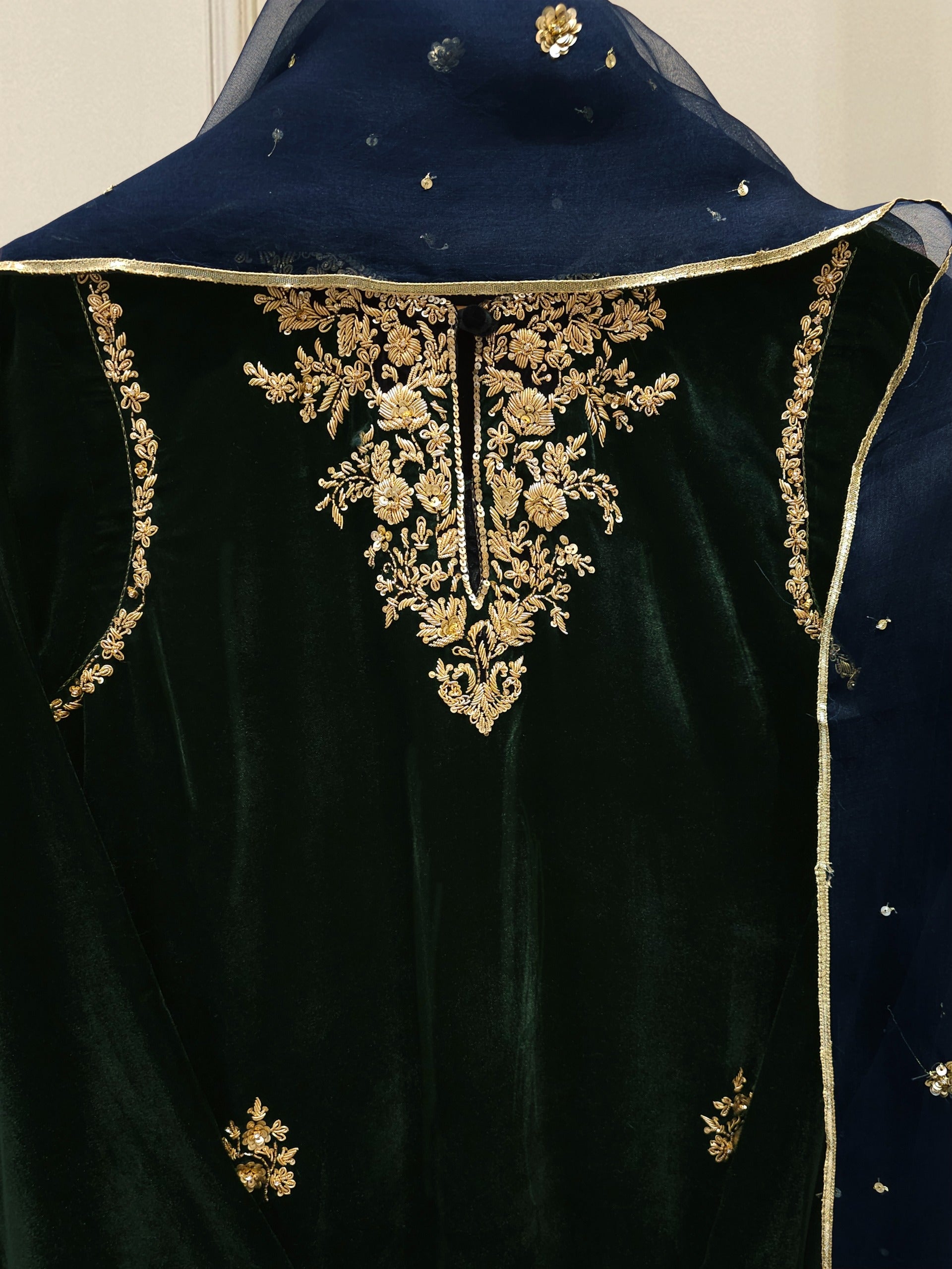 3 Piece - Embroidered Velvet Suit S112688 - Image 2