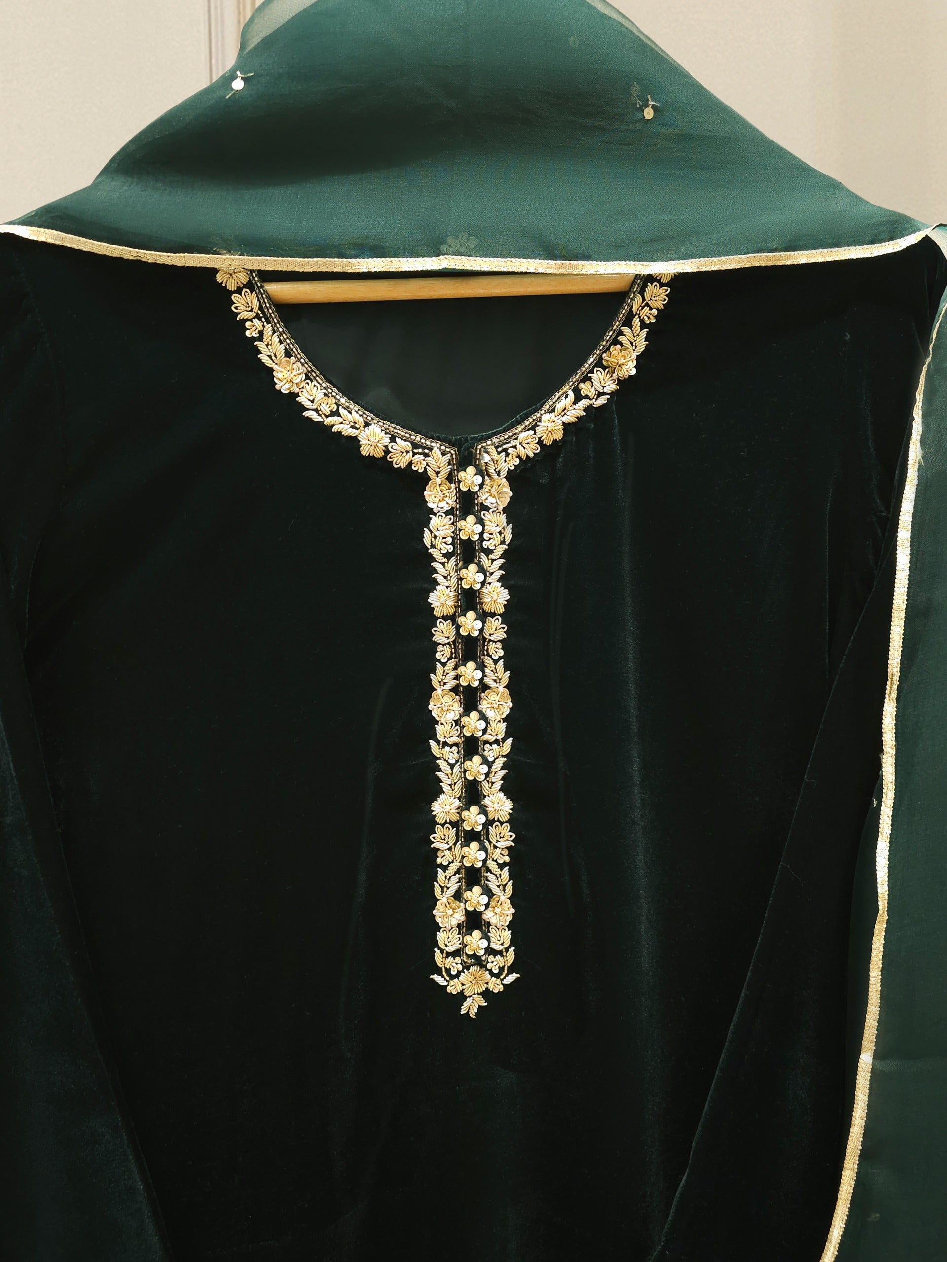 3 Piece - Embroidered Velvet Suit S112750 - Image 2