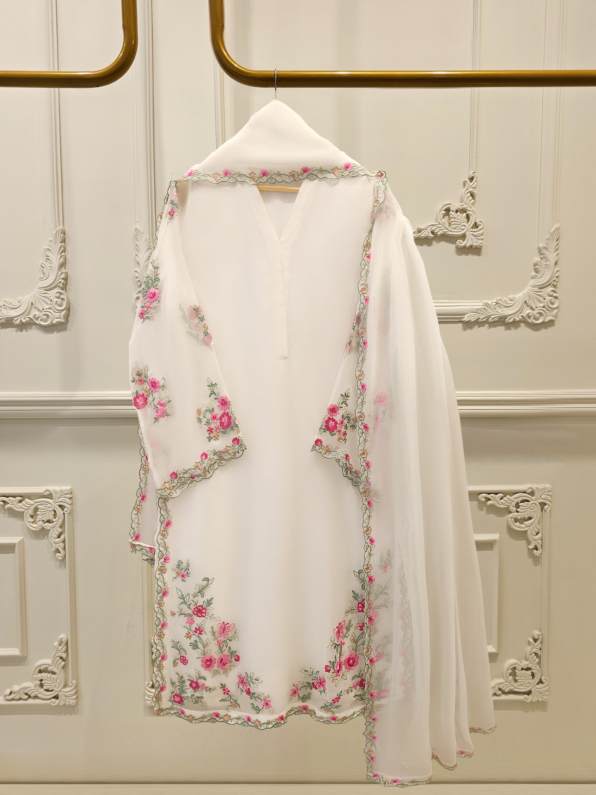 3 Piece - Pure Bamber Chiffon Embroidered Suit S112310
