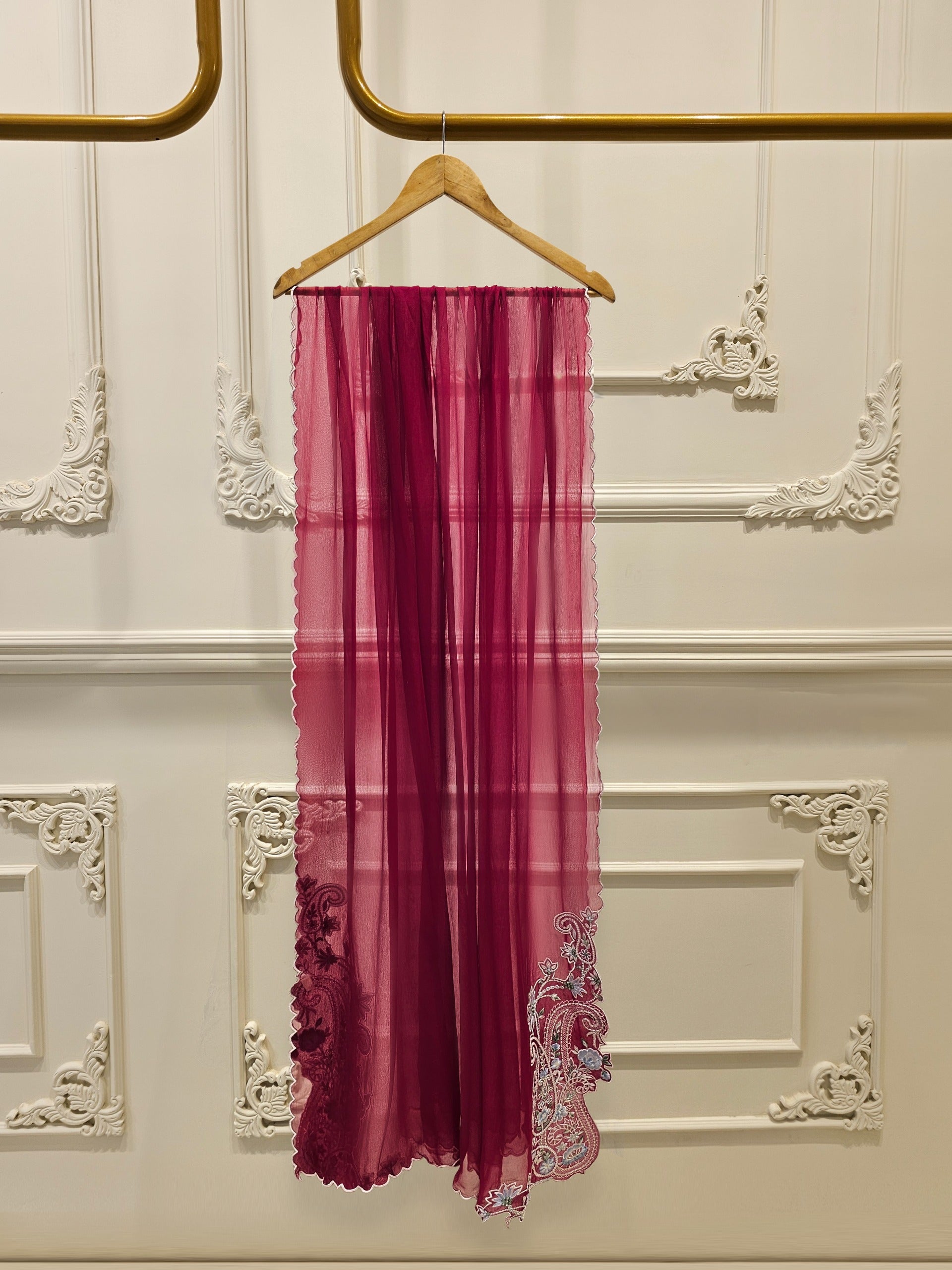 3 Piece - Pure Chiffon Embroidered Frock S111814 - Image 7