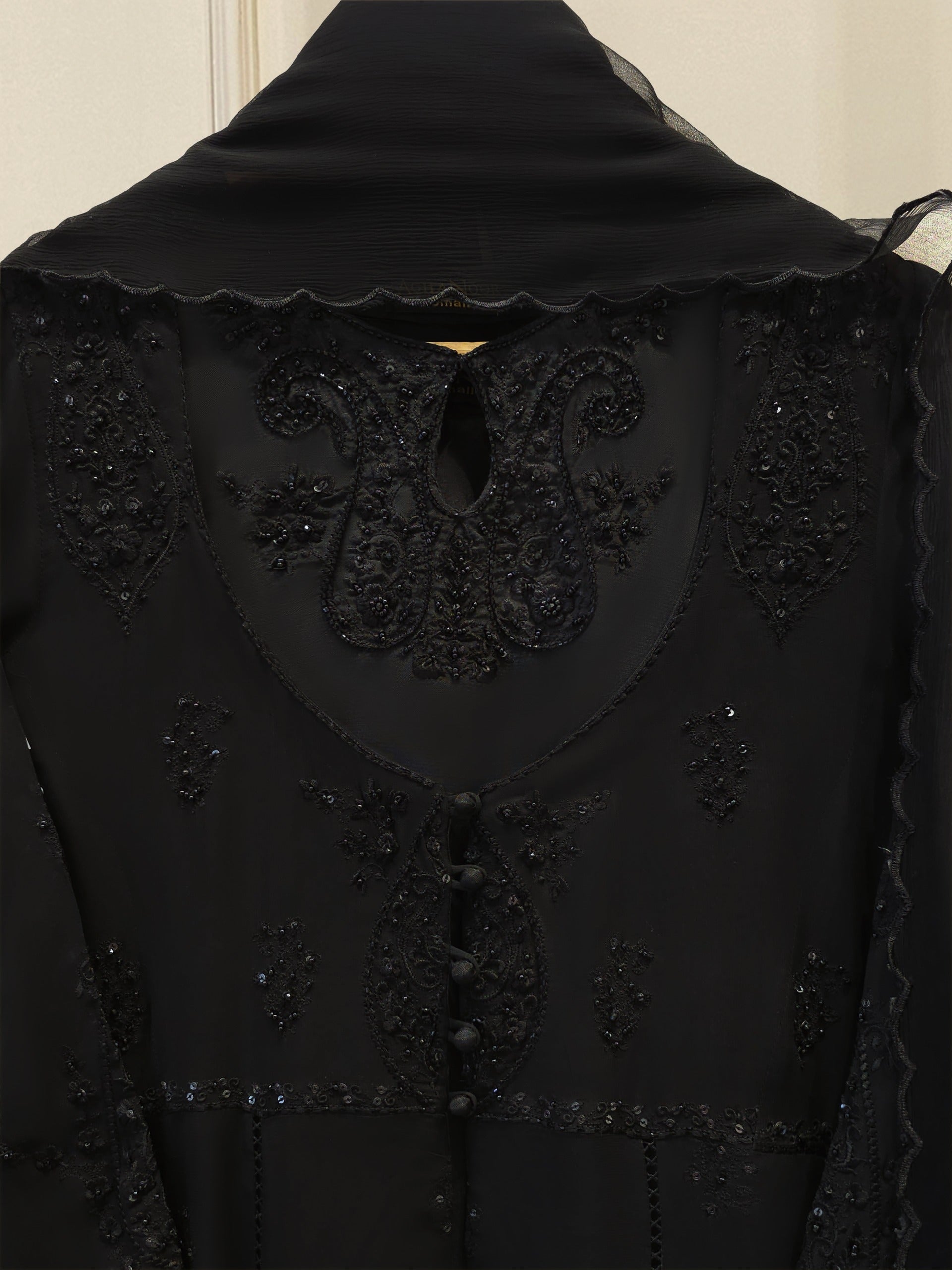 3 Piece - Pure Chiffon Embroidered Frock S111882 - Image 3