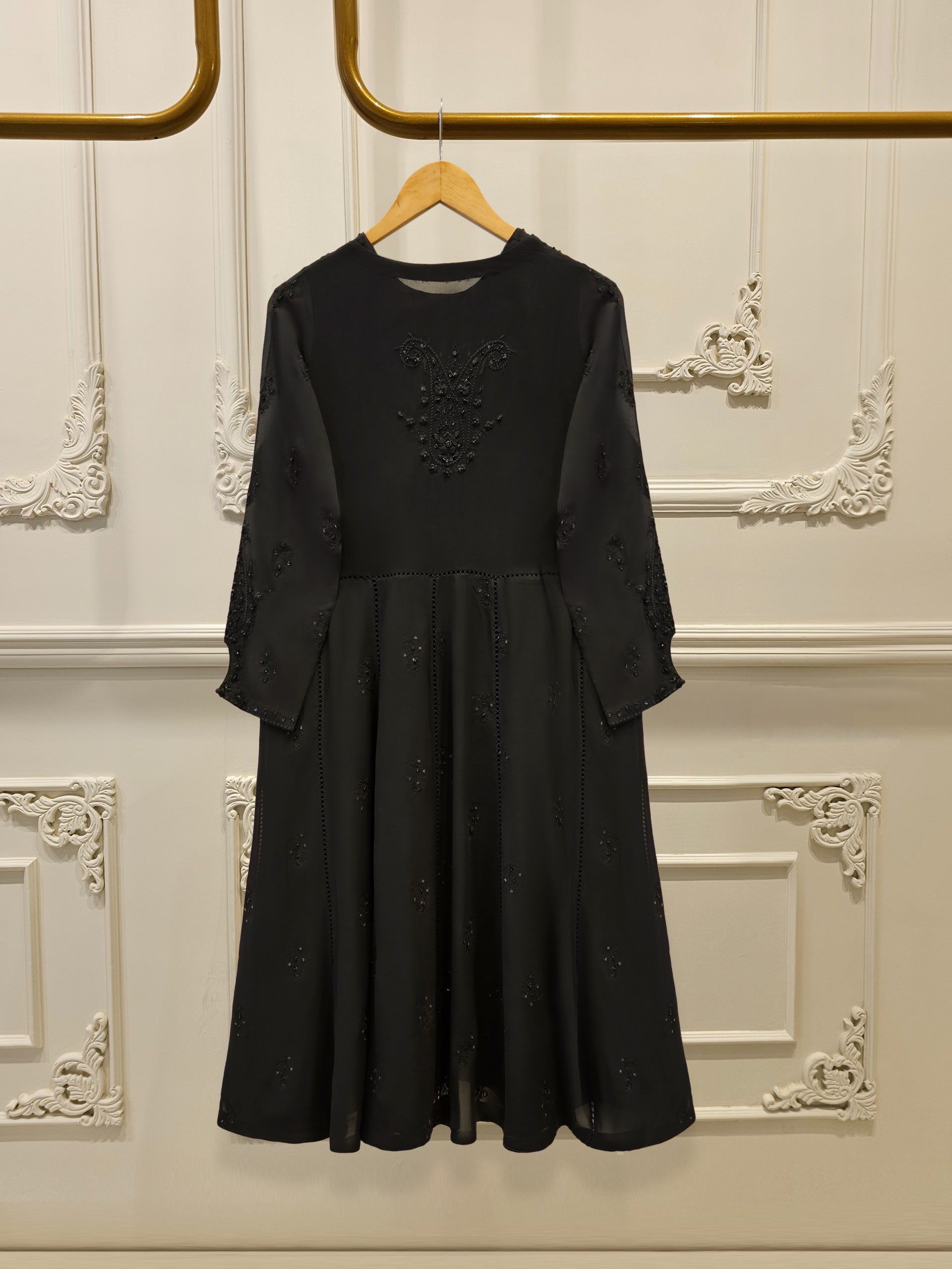 3 Piece - Pure Chiffon Embroidered Frock S111882 - Image 5