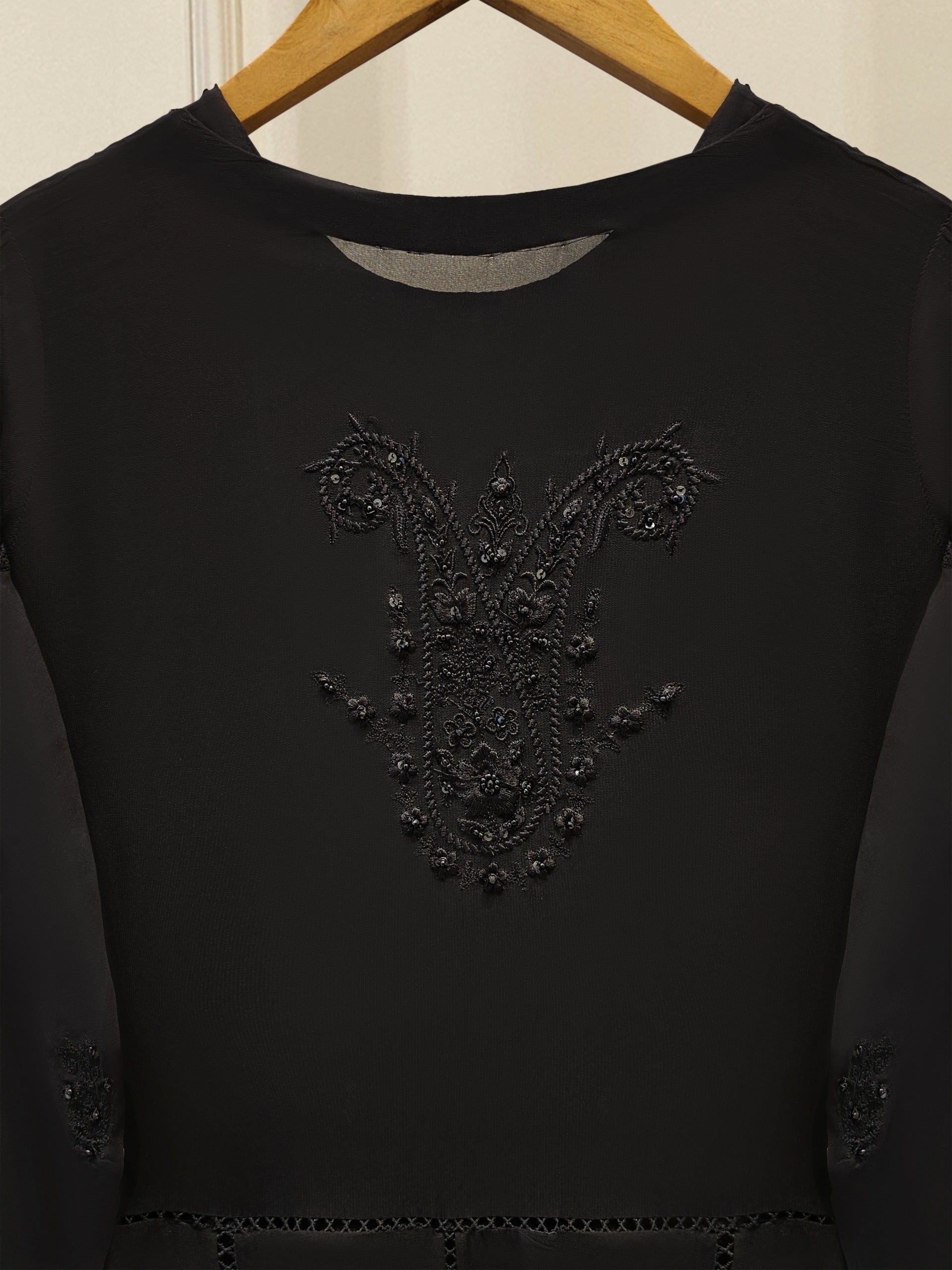3 Piece - Pure Chiffon Embroidered Frock S111882 - Image 6