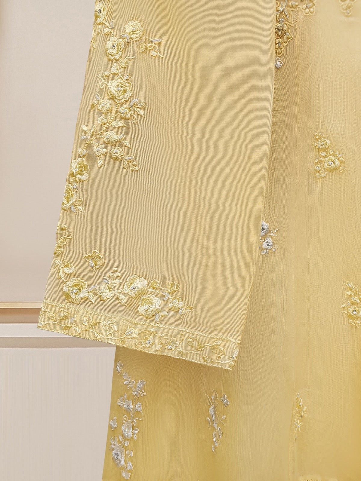 3 Piece - Pure Cotton Net Embroidered Suit S110259 - Image 4