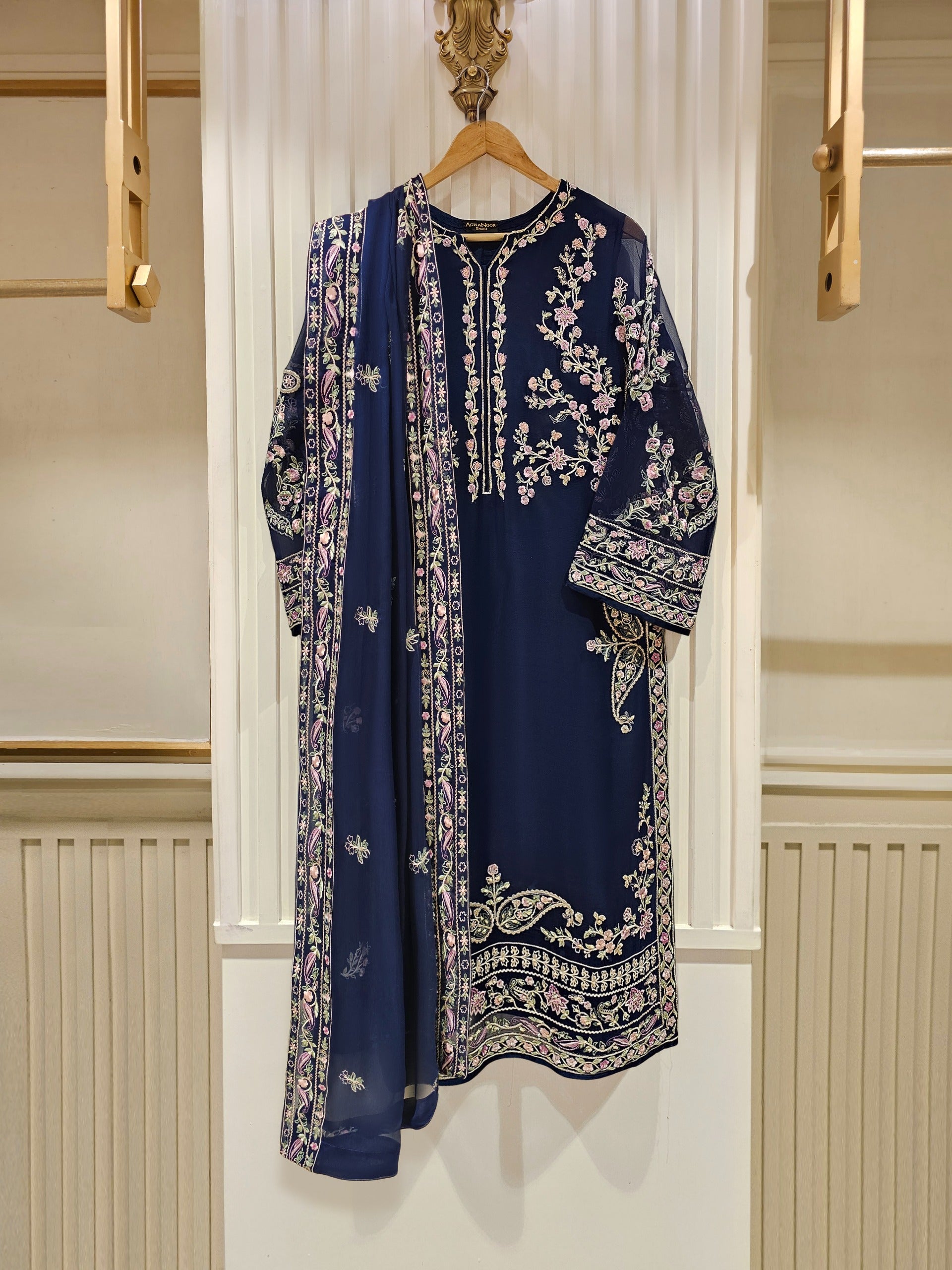 3 Piece - Pure Chiffon Embroidered Suit S111476