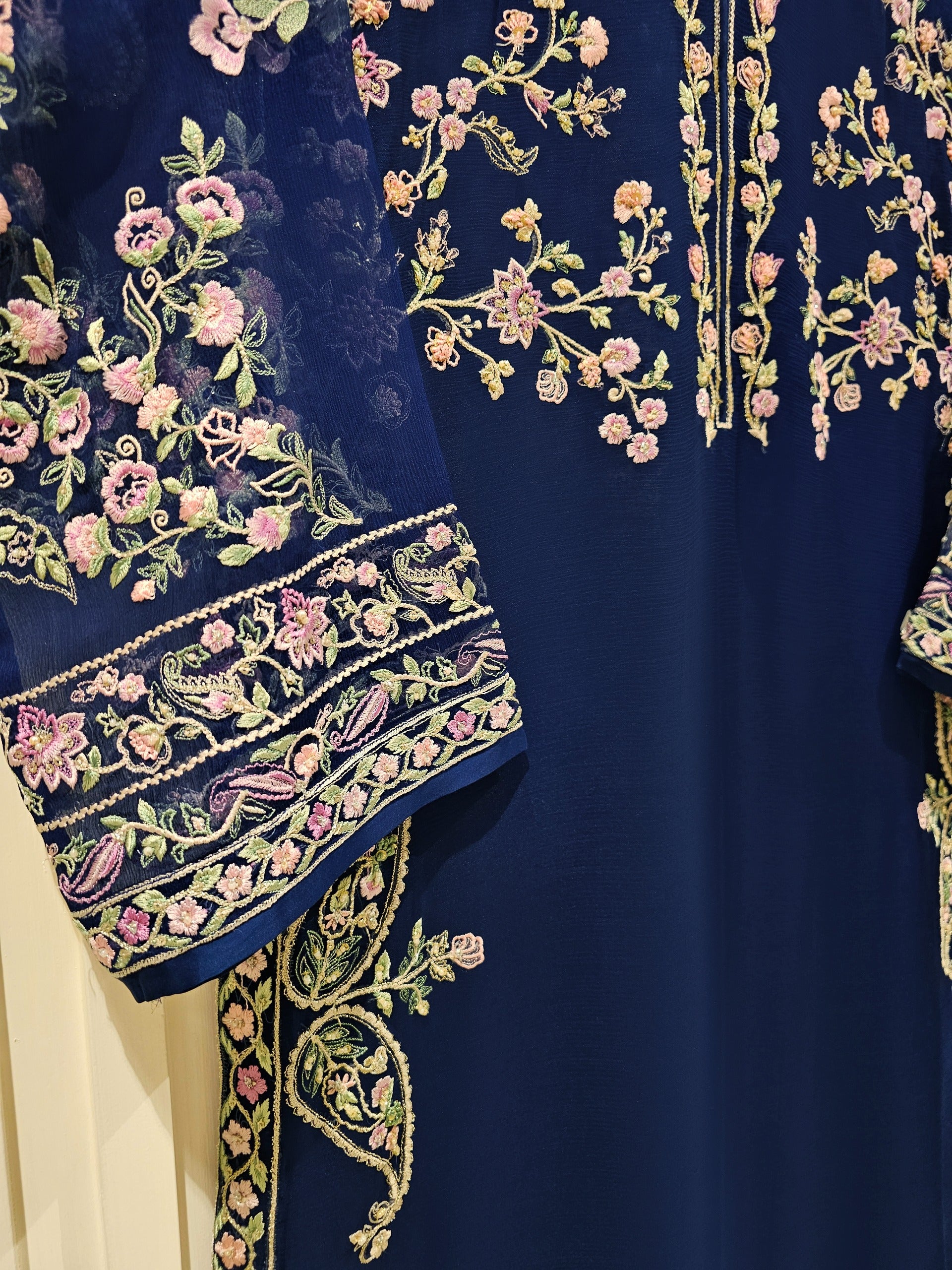 3 Piece - Pure Chiffon Embroidered Suit S111476 - Image 3