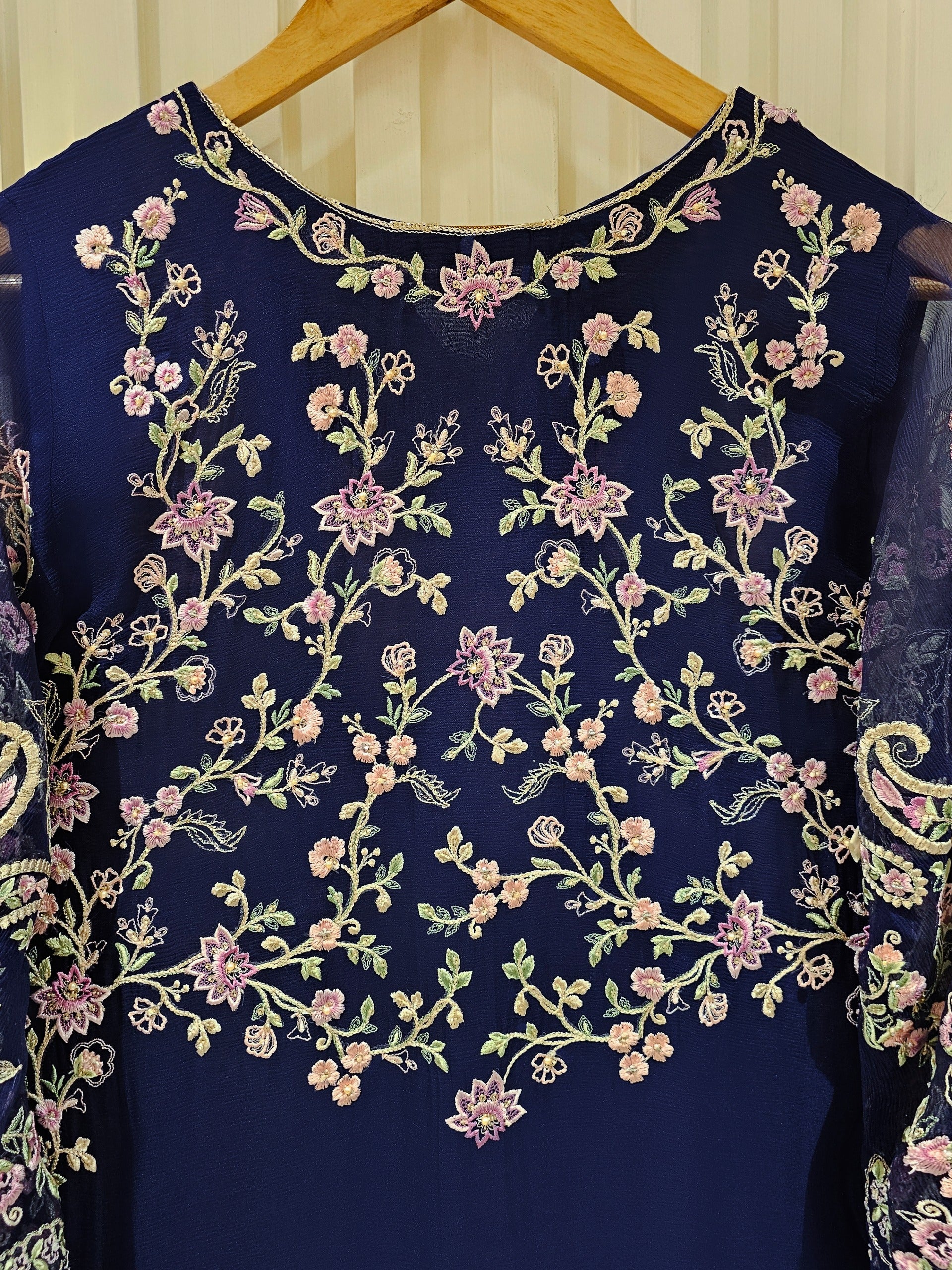 3 Piece - Pure Chiffon Embroidered Suit S111476 - Image 7