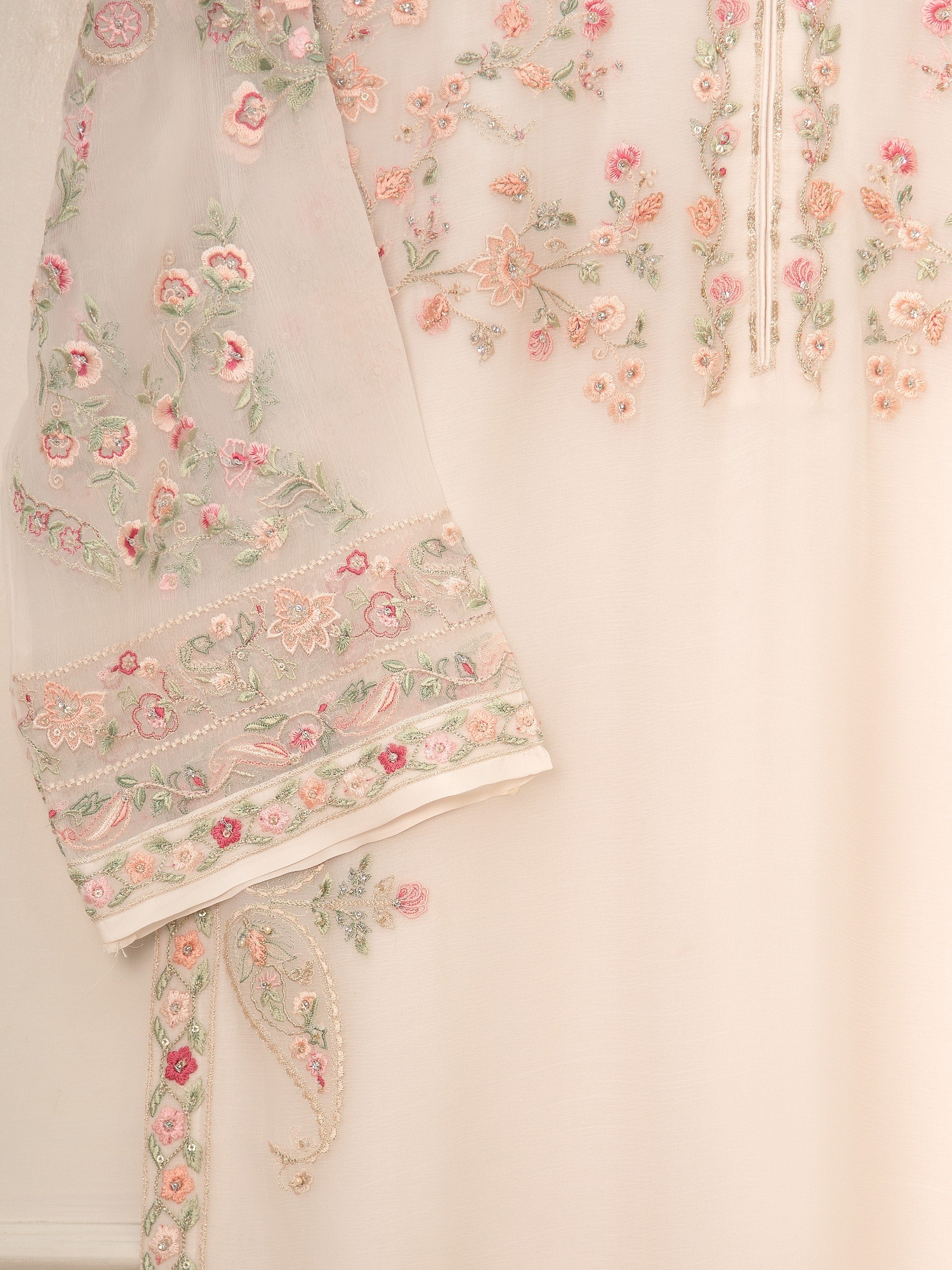 3 Piece - Pure Chiffon Embroidered Suit S111517 - Image 4