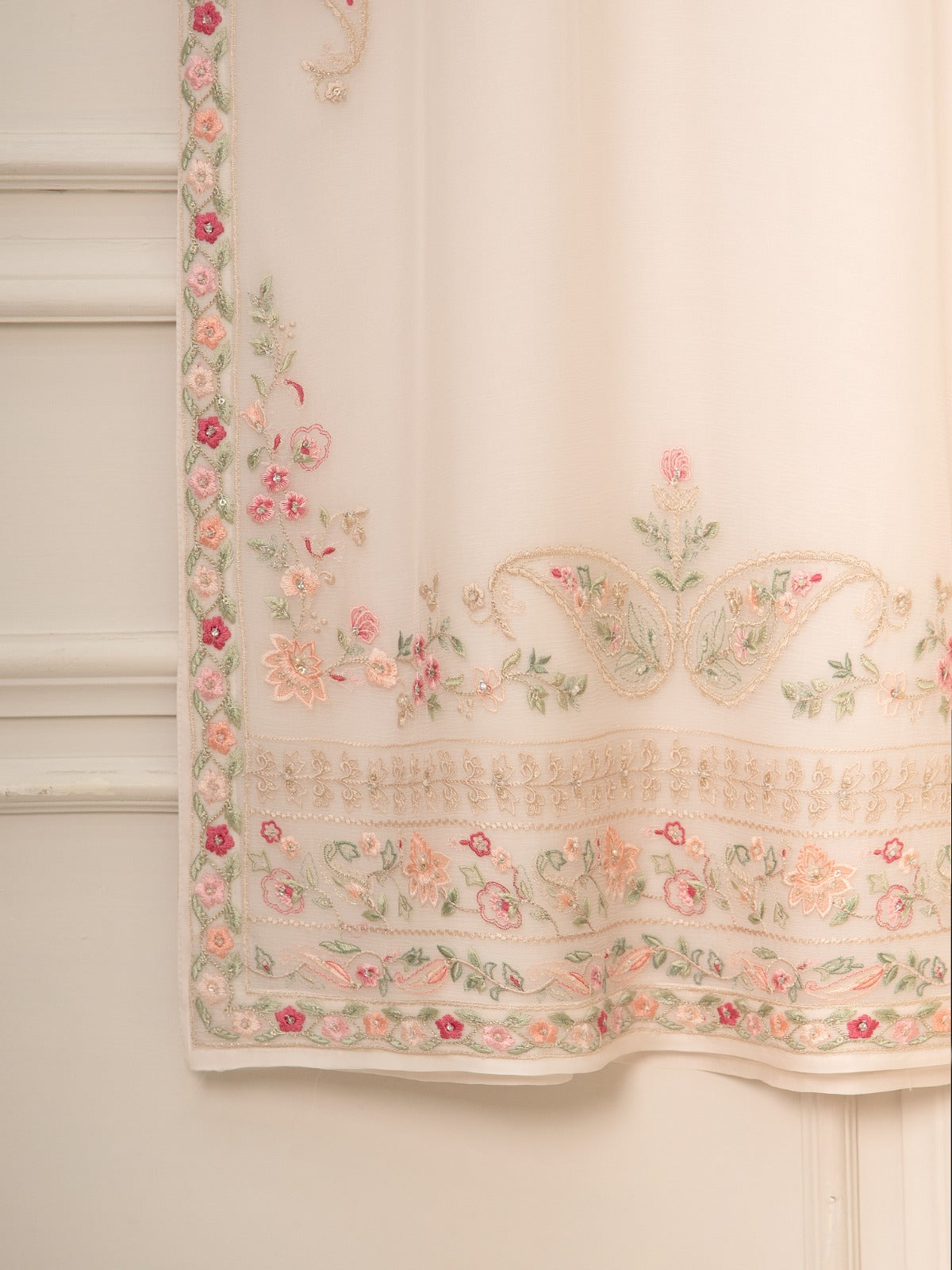 3 Piece - Pure Chiffon Embroidered Suit S111517 - Image 8