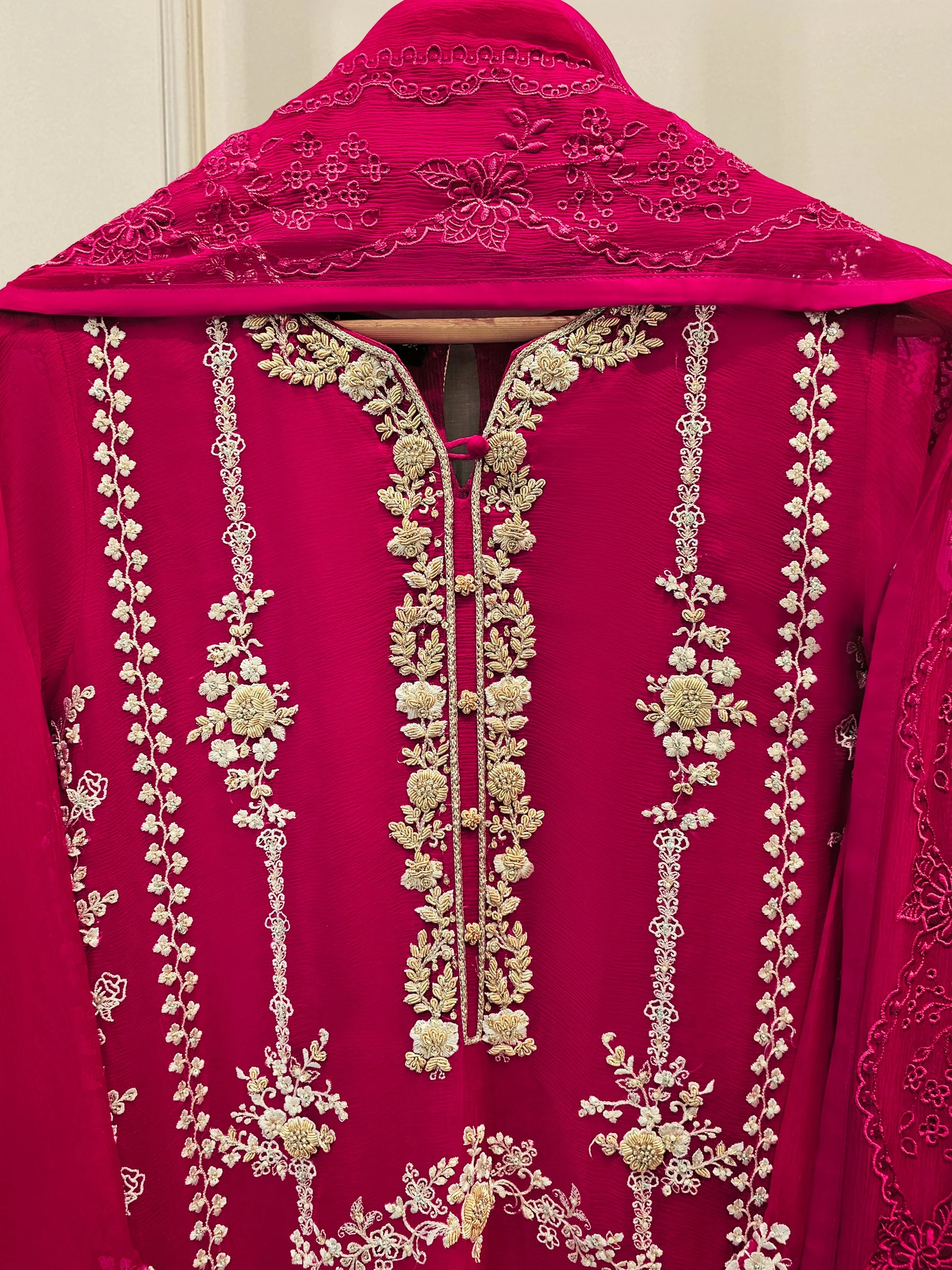 3 Piece - Pure Chiffon Embroidered Suit S111641 - Image 2