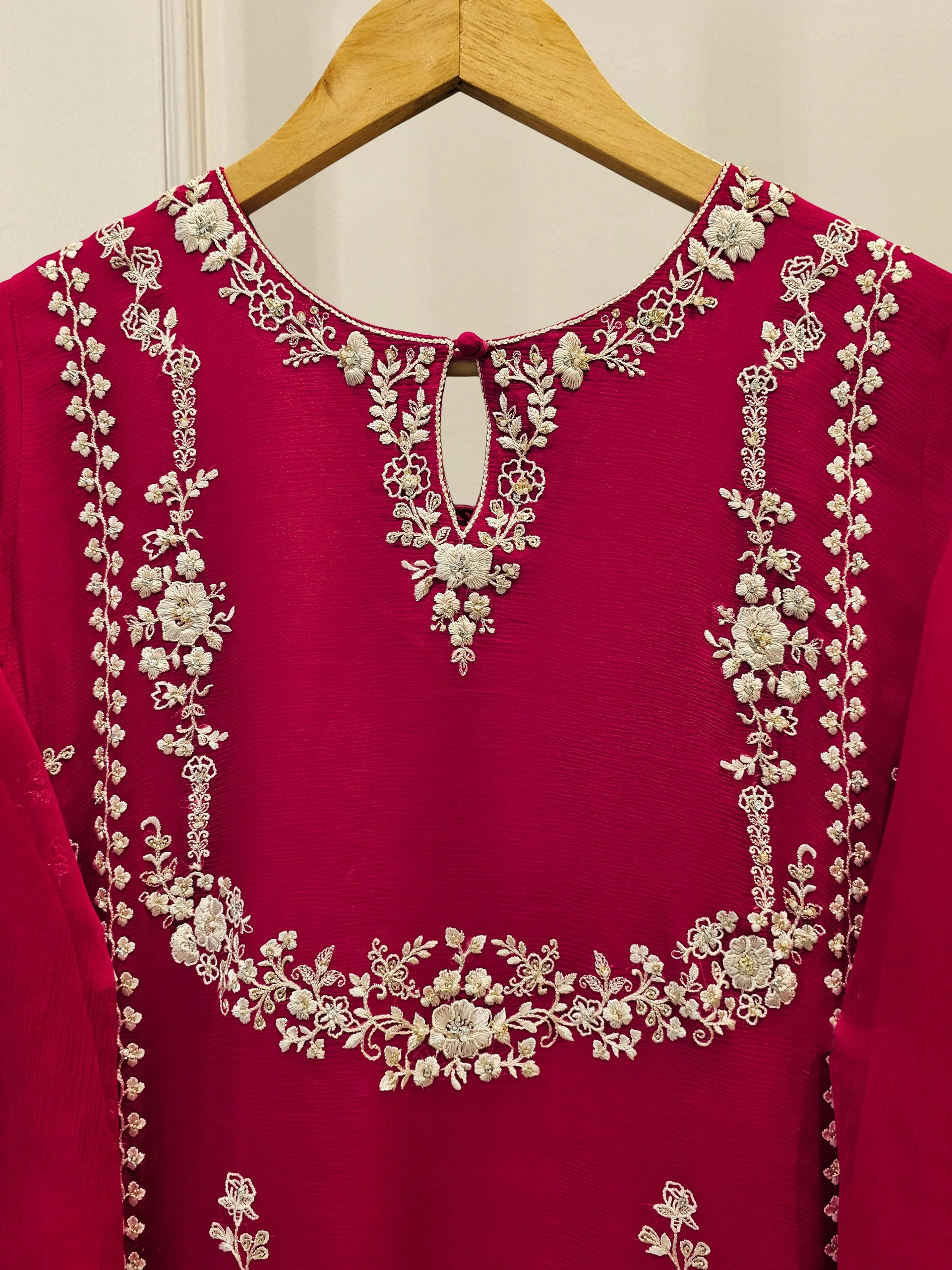3 Piece - Pure Chiffon Embroidered Suit S111641 - Image 3