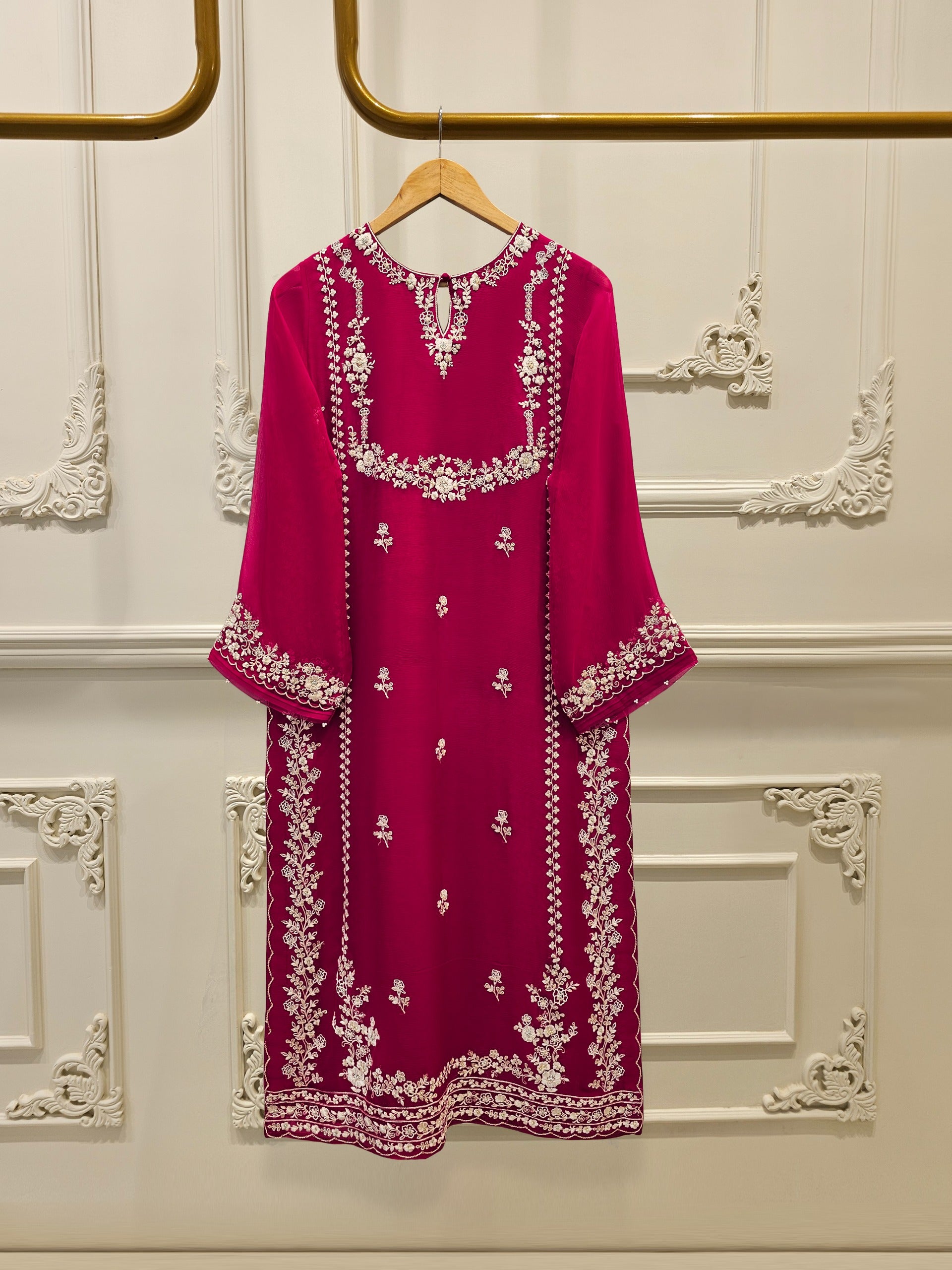 3 Piece - Pure Chiffon Embroidered Suit S111641 - Image 5