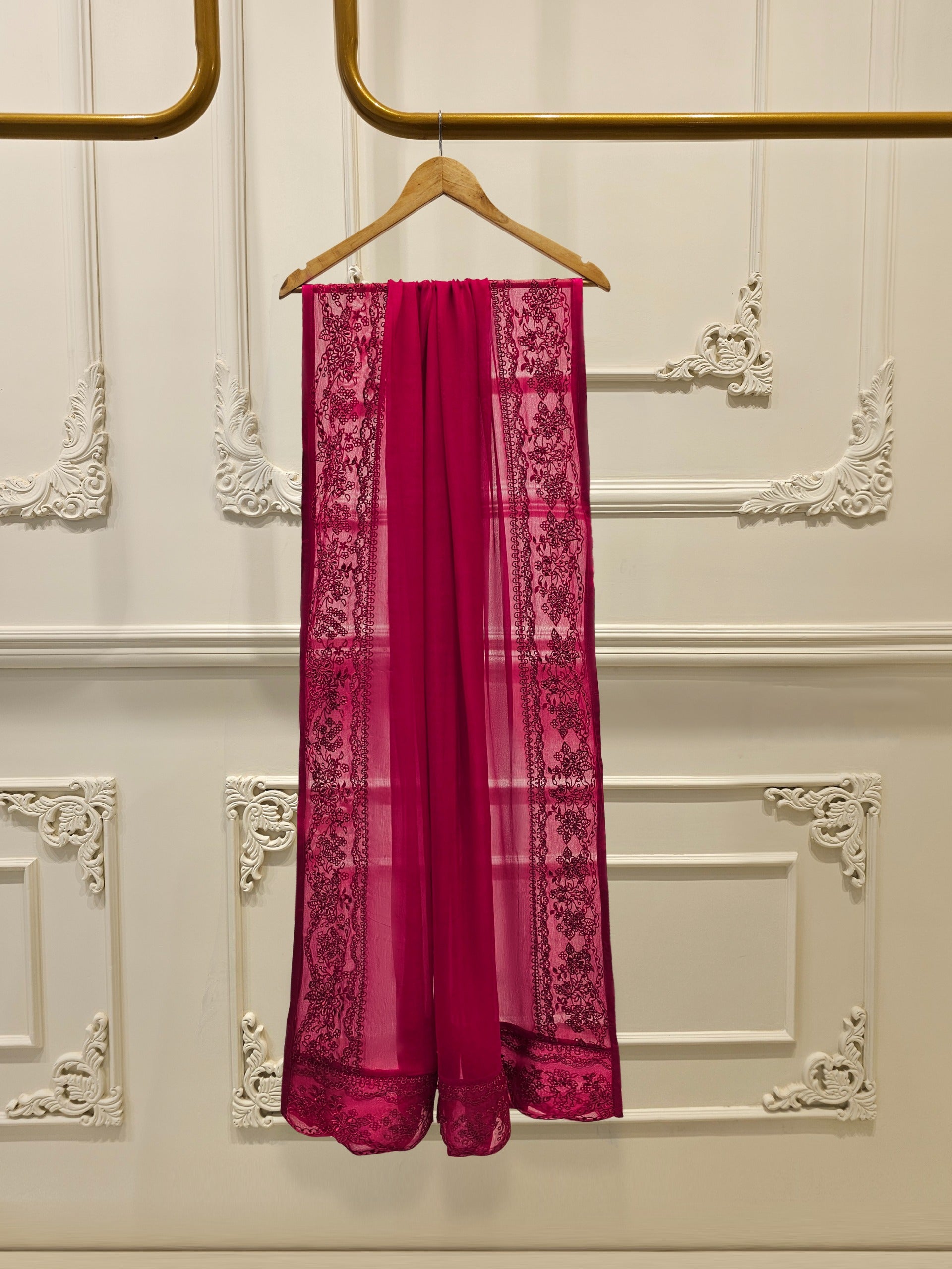 3 Piece - Pure Chiffon Embroidered Suit S111641 - Image 7