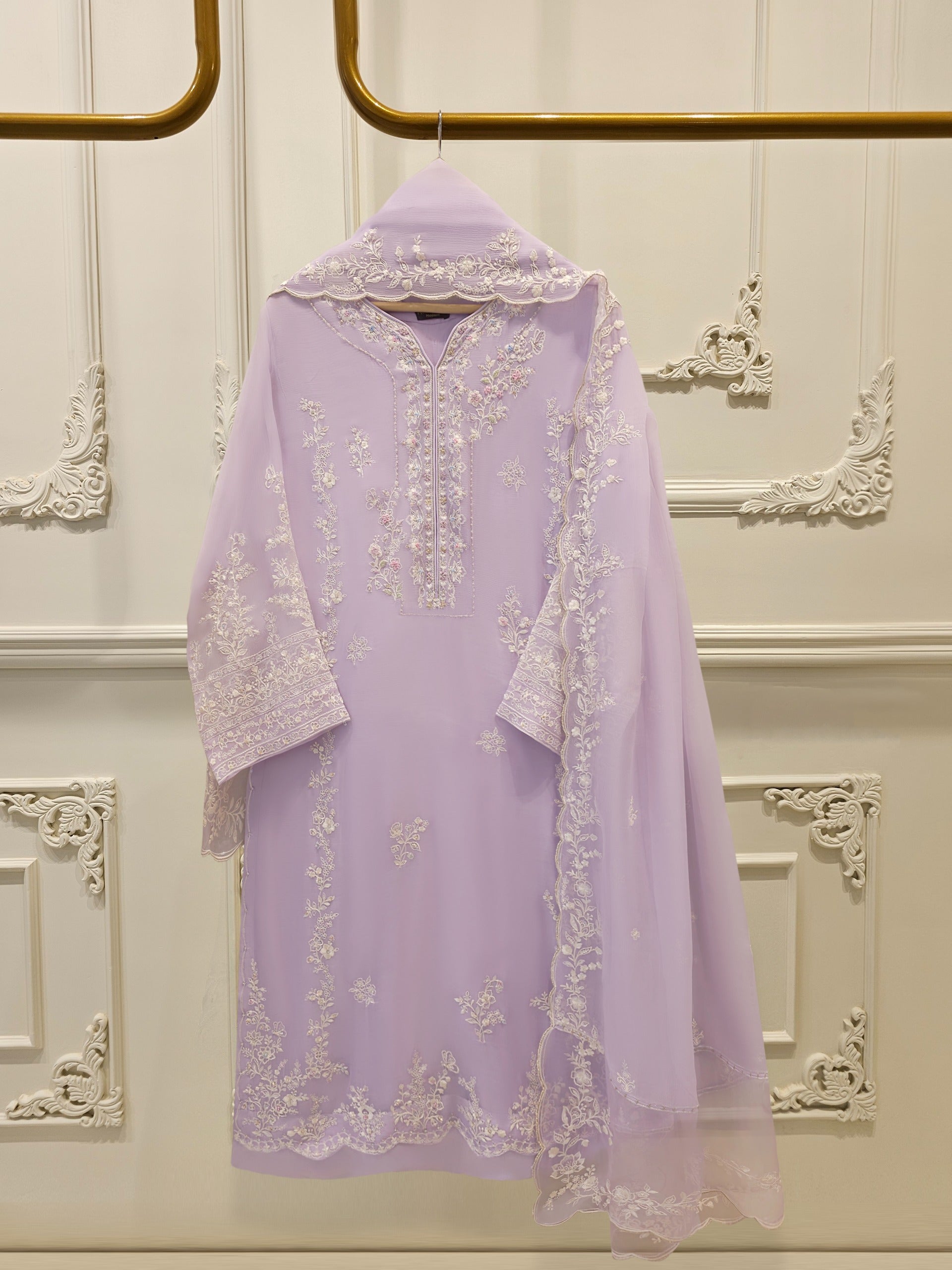 3 Piece - Pure Chiffon Embroidered Suit S112023