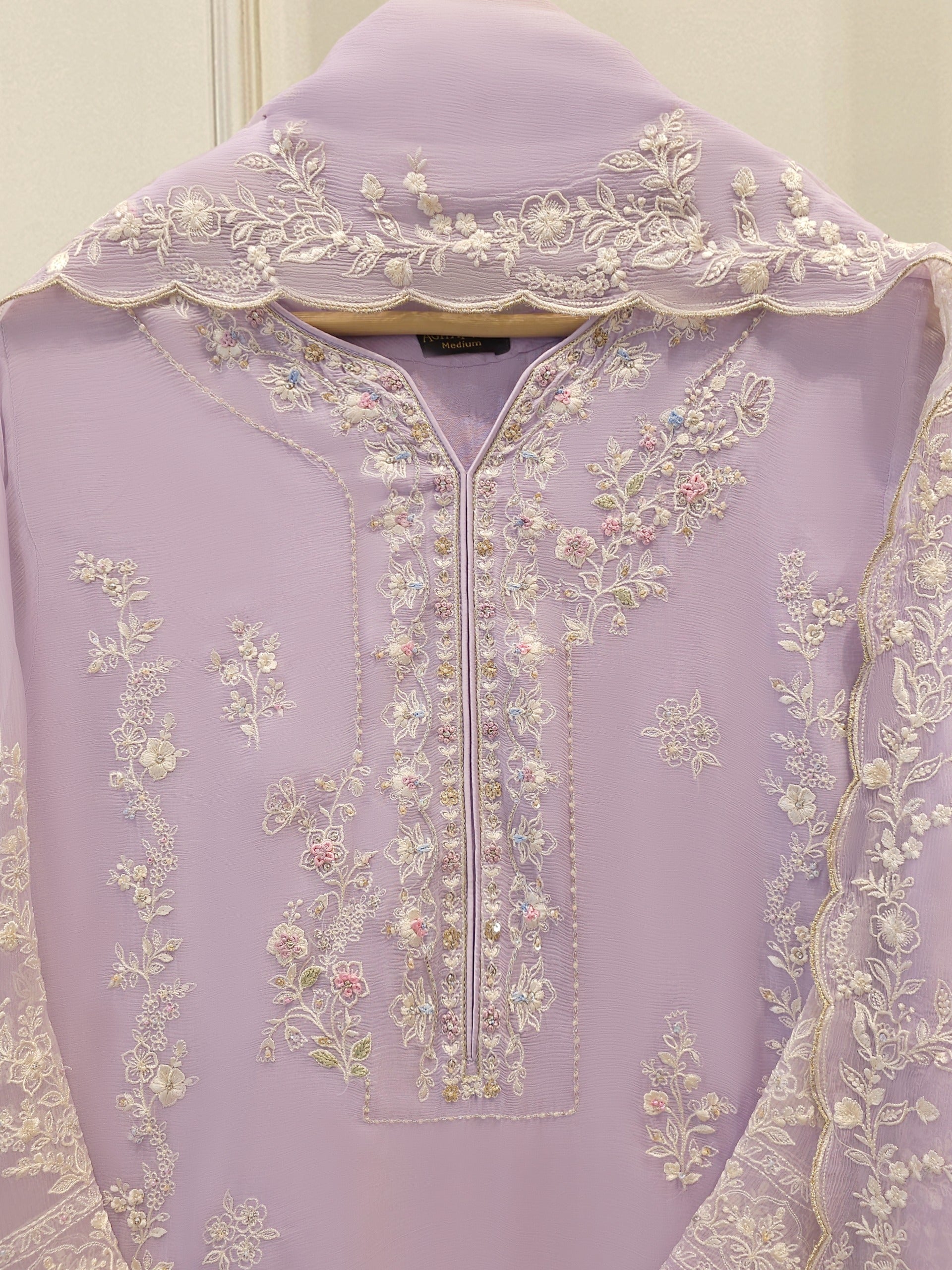 3 Piece - Pure Chiffon Embroidered Suit S112023 - Image 2