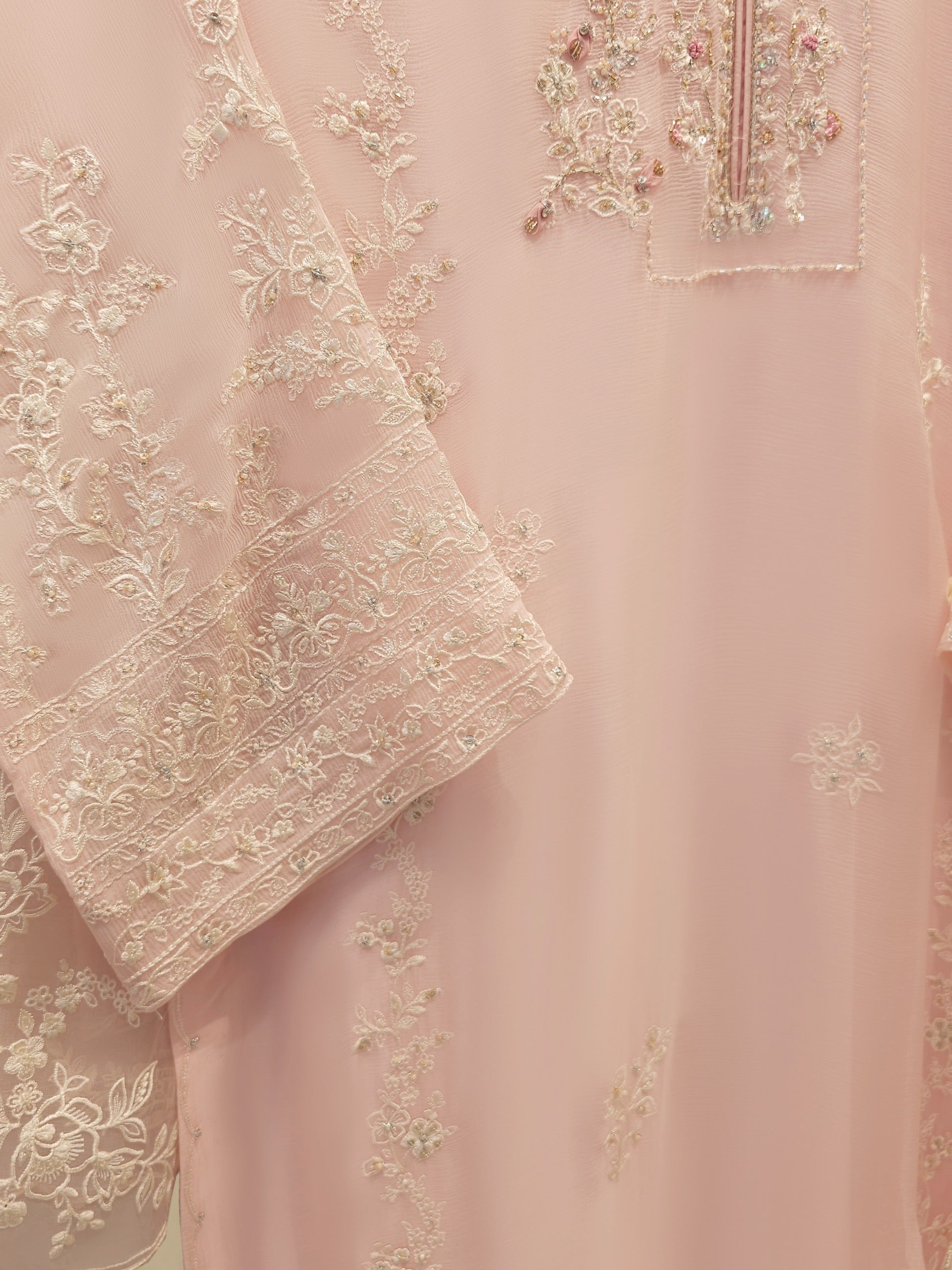 3 Piece - Pure Chiffon Embroidered Suit S112034 - Image 3