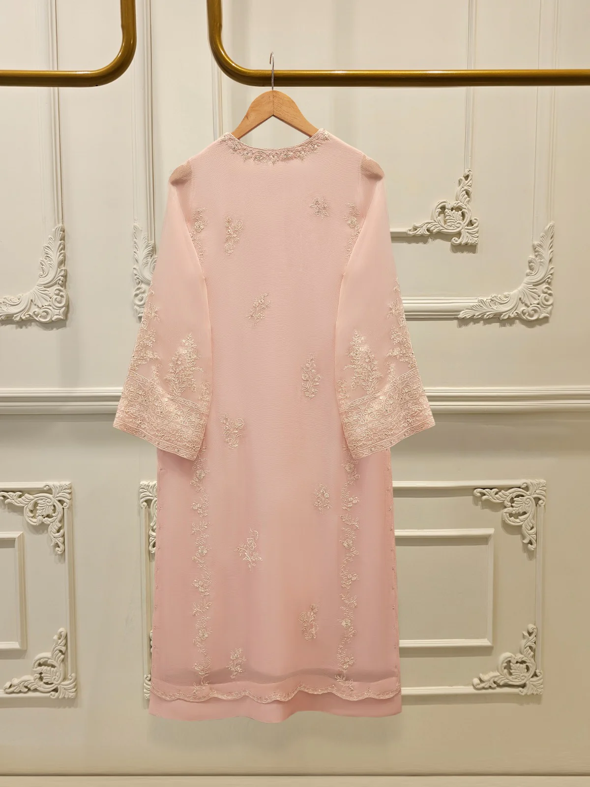 3 Piece - Pure Chiffon Embroidered Suit S112034 - Image 5