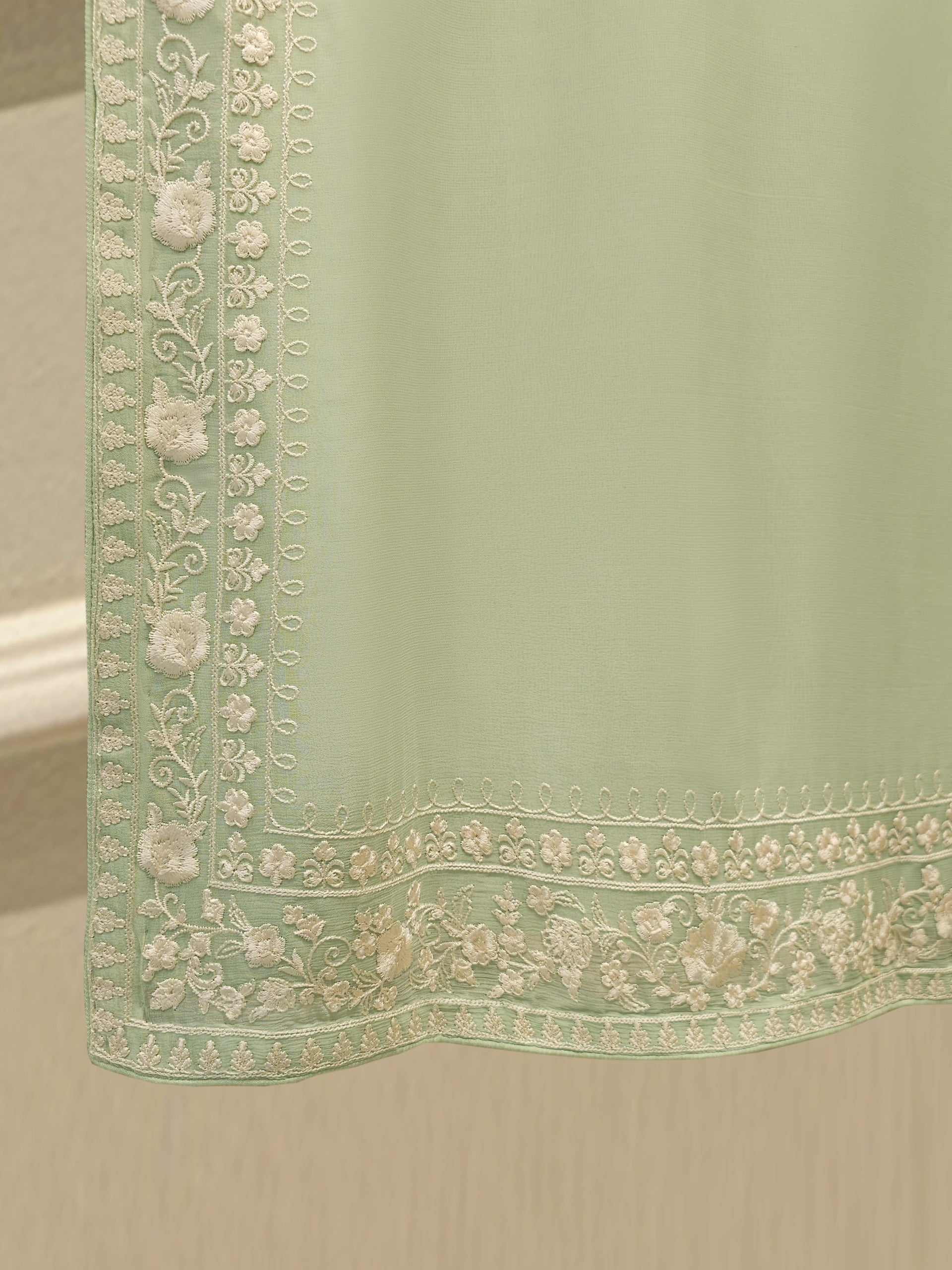 3 Piece - Pure Chiffon Embroidered Suit S112185 - Image 5