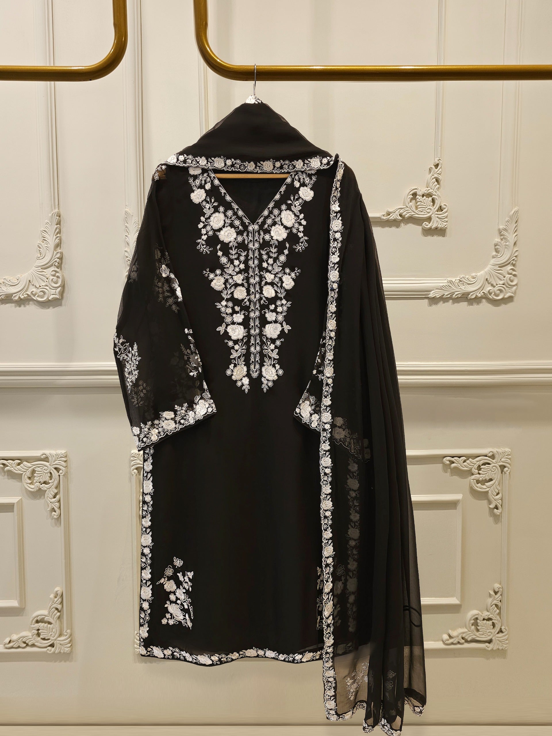 3 Piece - Pure Chiffon Embroidered Suit S112225