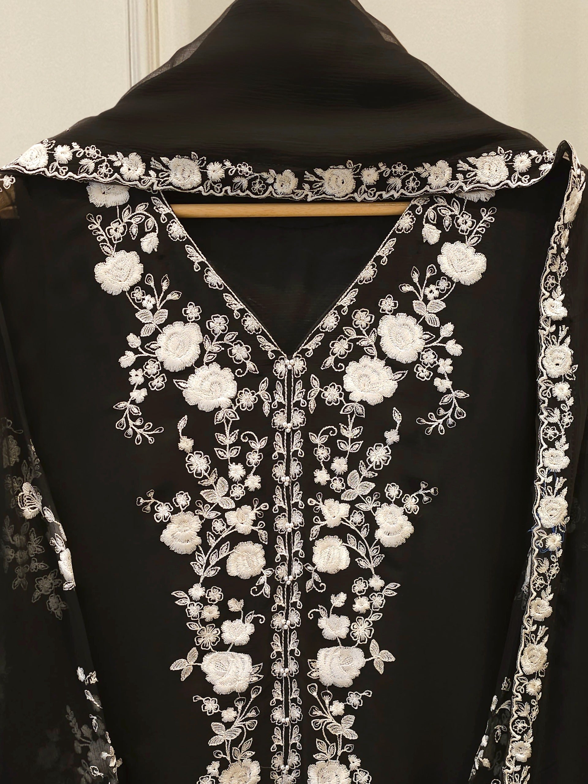 3 Piece - Pure Chiffon Embroidered Suit S112225 - Image 2