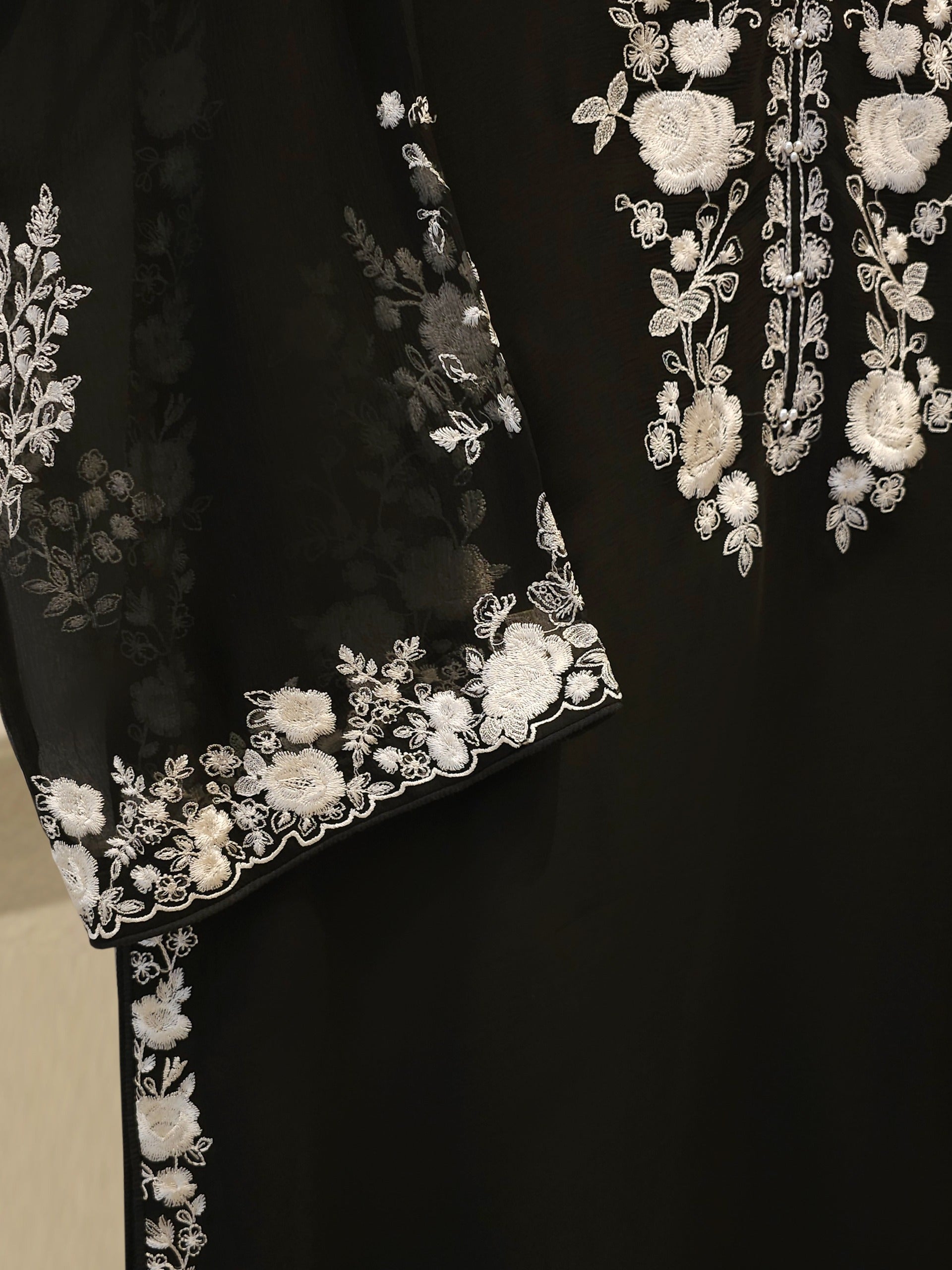 3 Piece - Pure Chiffon Embroidered Suit S112225 - Image 3