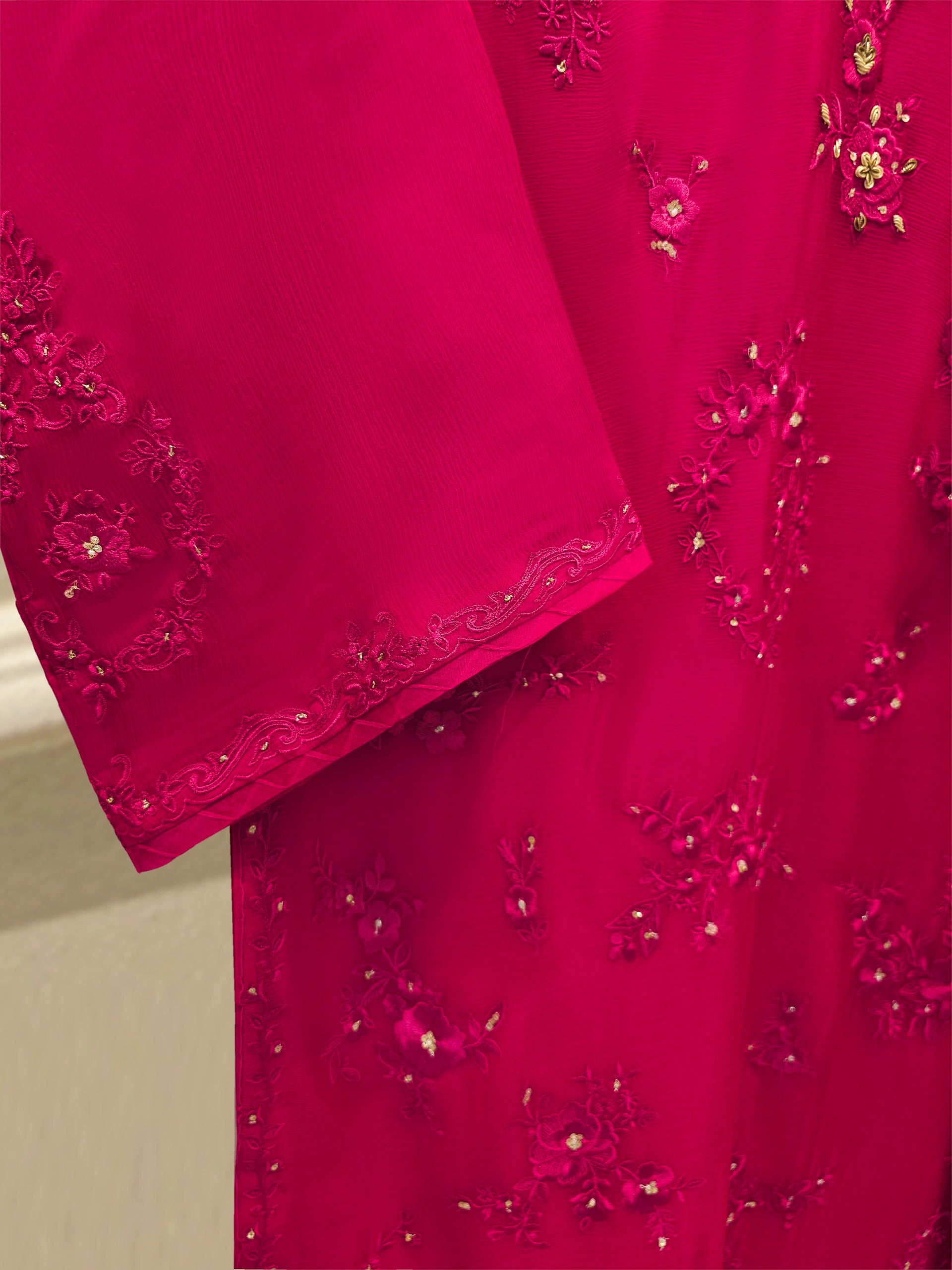 3 Piece - Pure Chiffon Embroidered Suit S112450 - Image 3