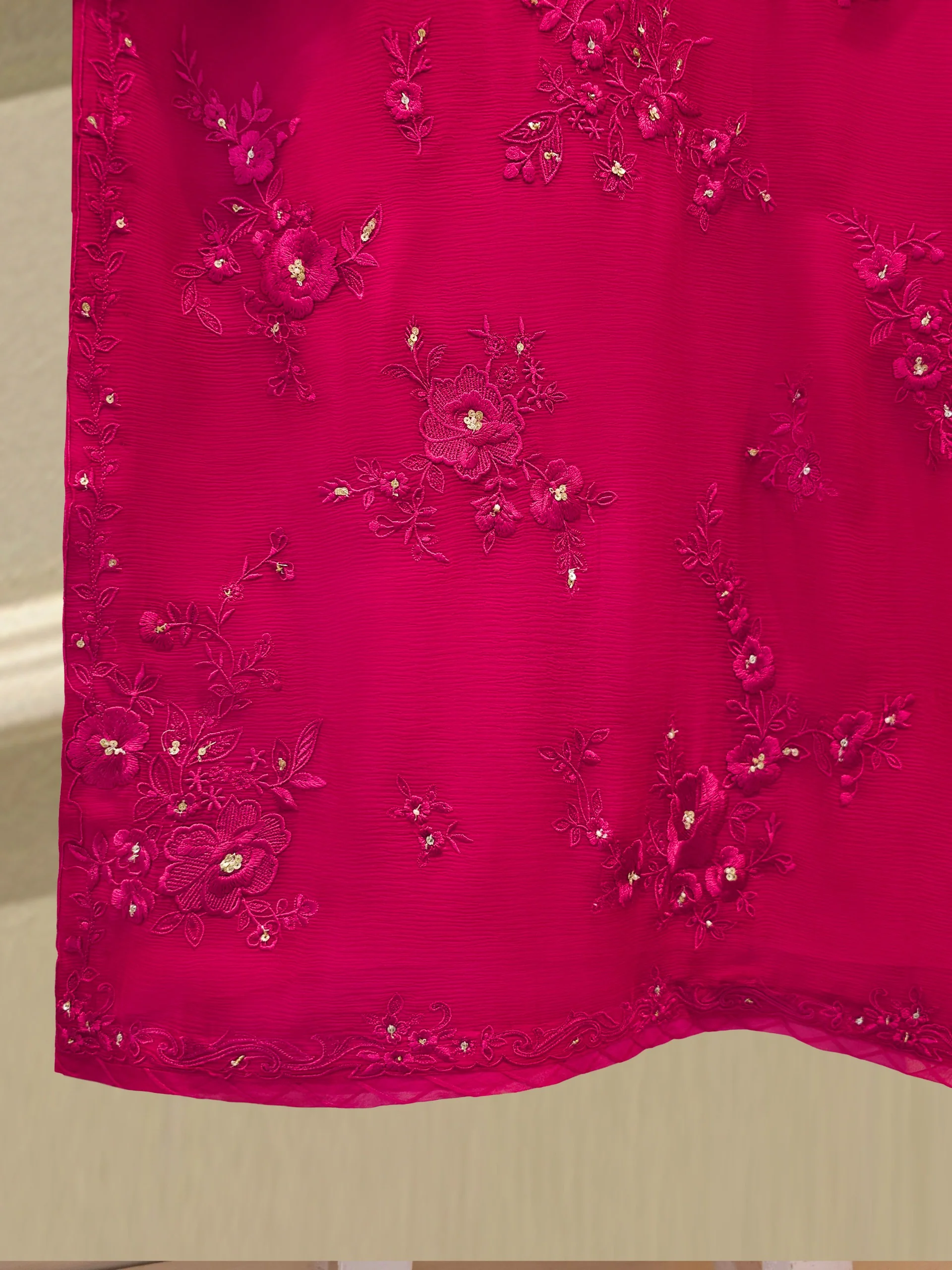 3 Piece - Pure Chiffon Embroidered Suit S112450 - Image 5