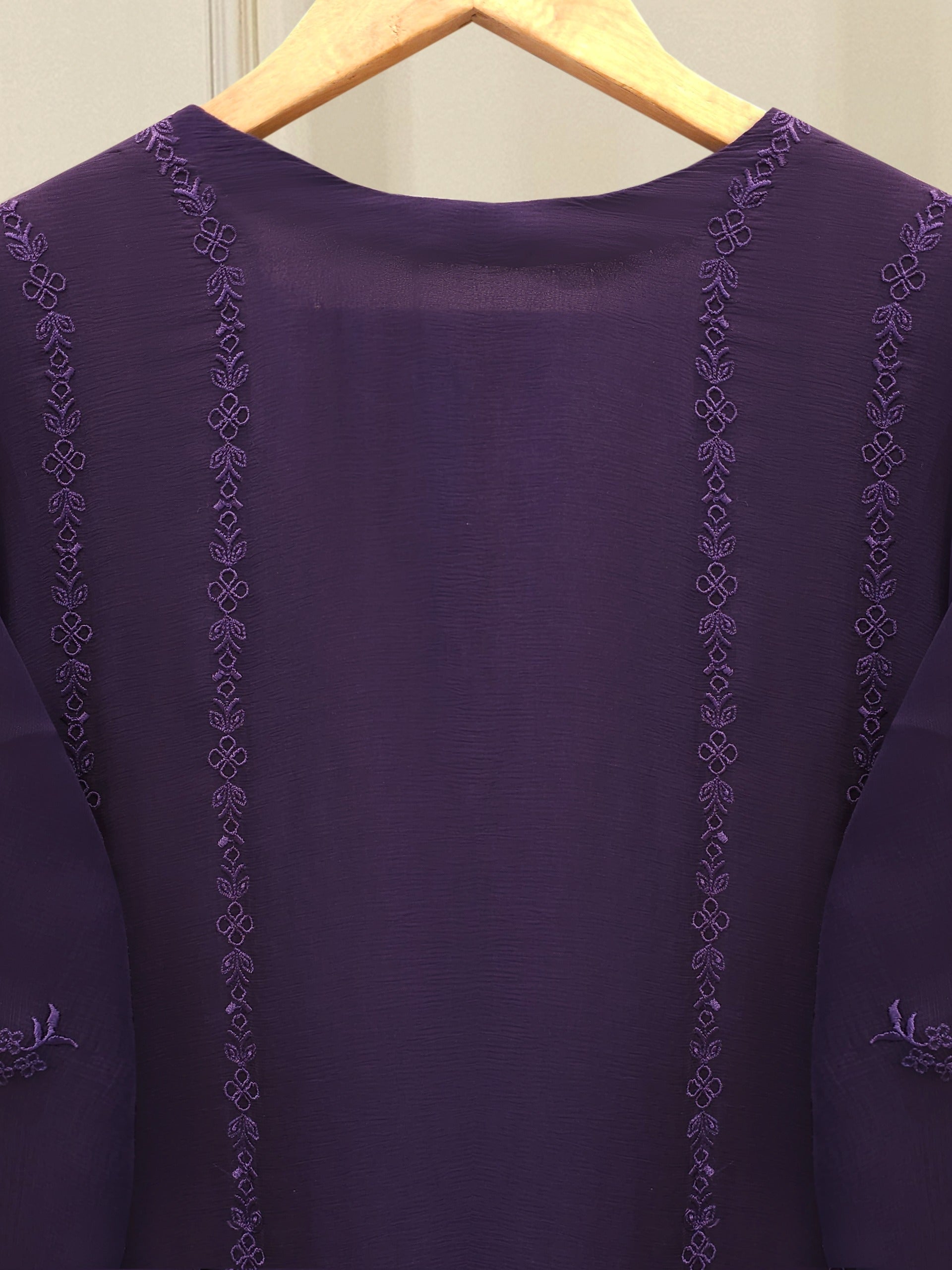 3 Piece - Pure Chiffon Embroidered Suit S112525 - Image 6