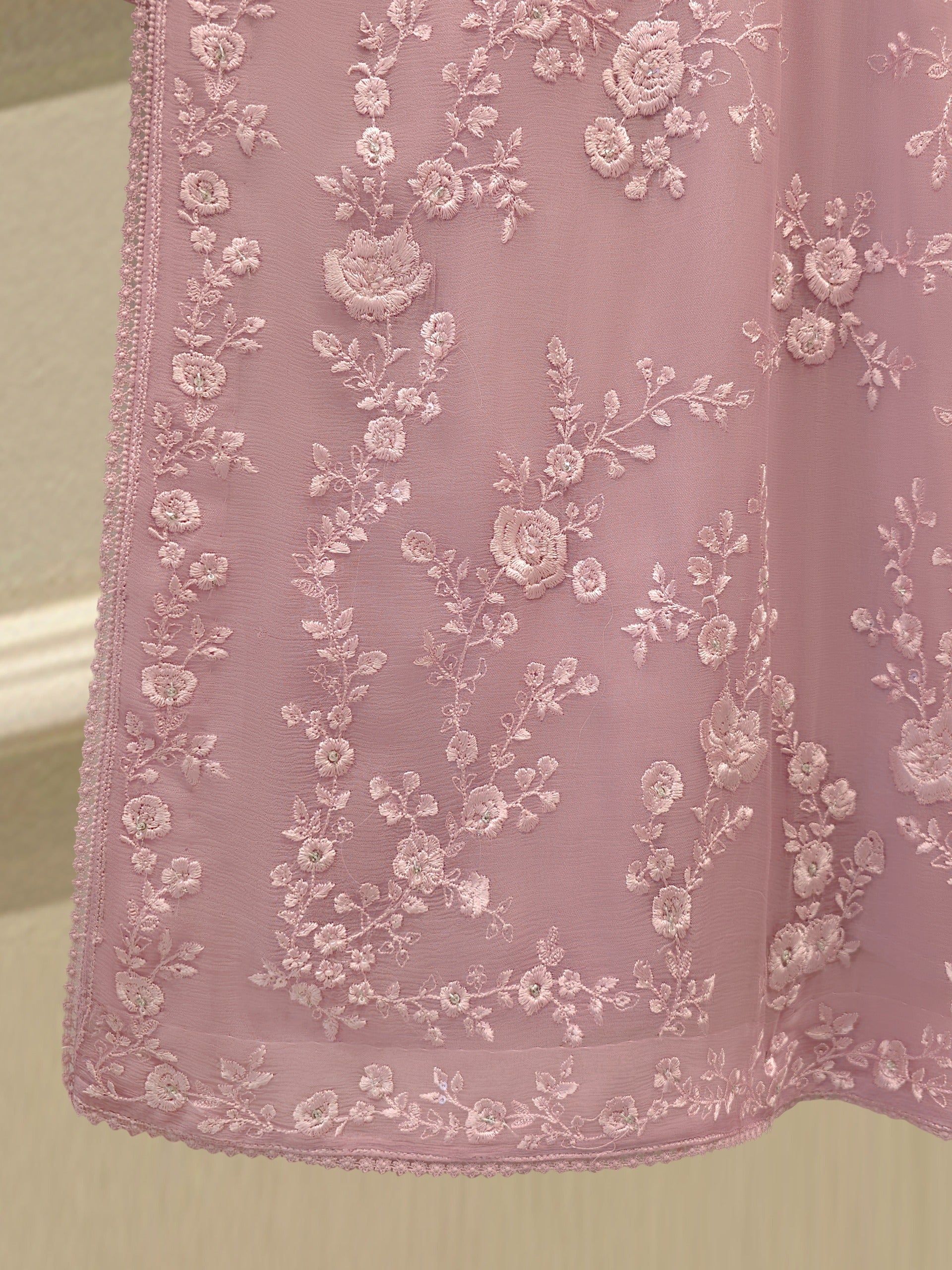 3 Piece - Pure  Chiffon Embroidered Suit S112560 - Image 4