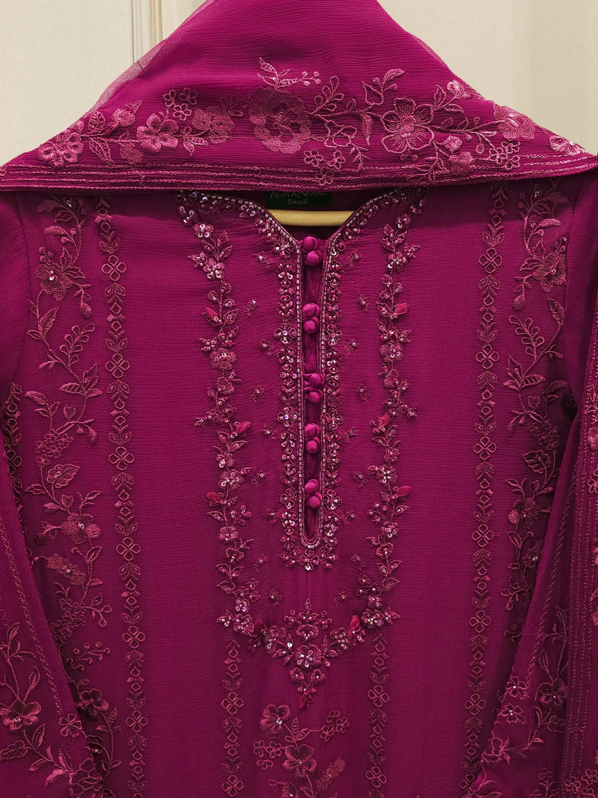 3 Piece - Pure Chiffon Embroidered Suit S112567 - Image 2