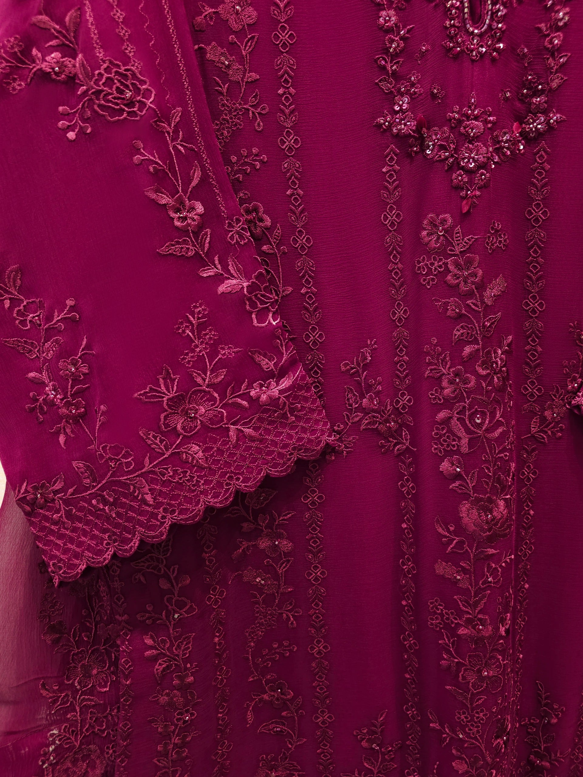 3 Piece - Pure Chiffon Embroidered Suit S112567 - Image 3