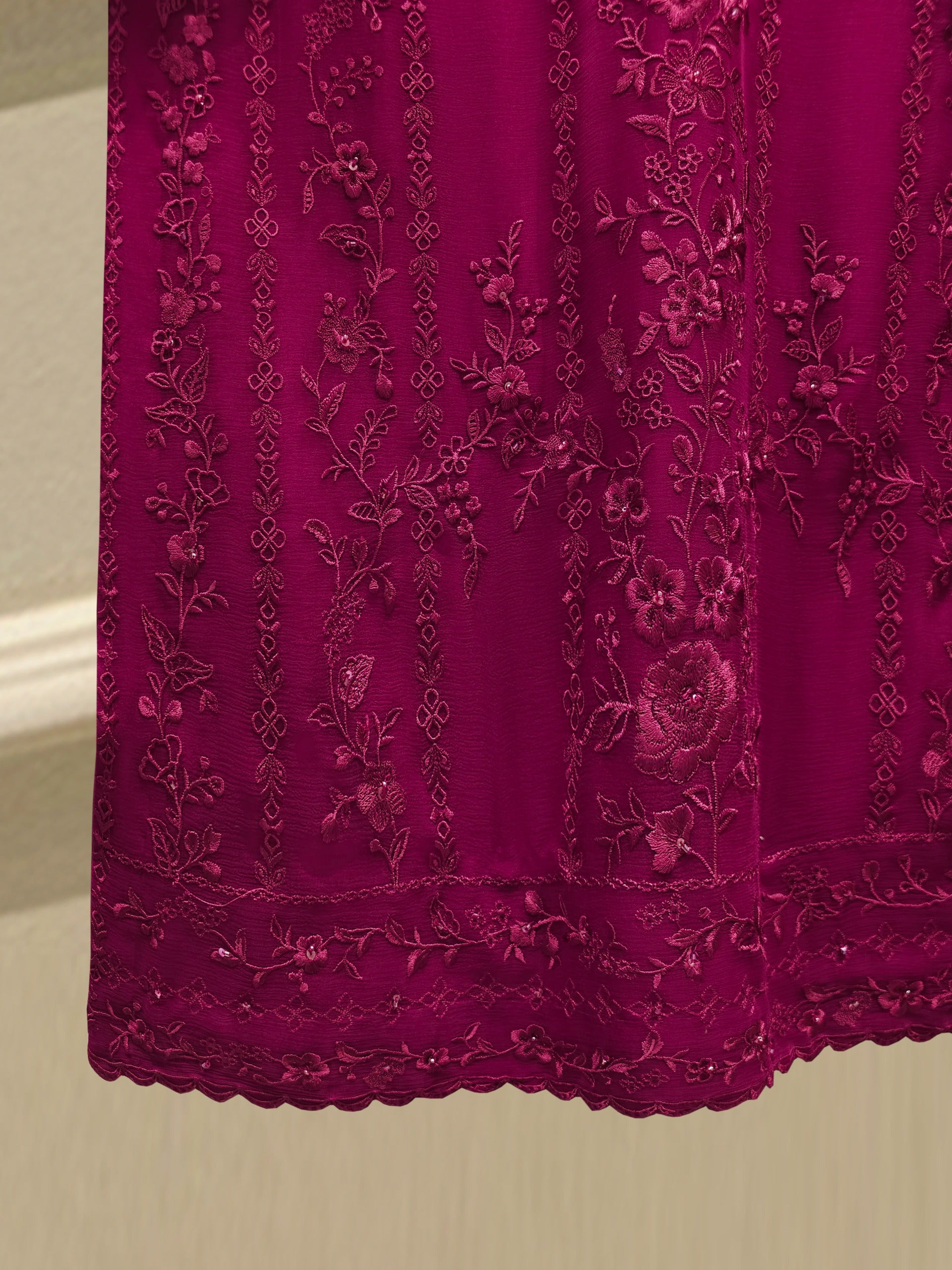 3 Piece - Pure Chiffon Embroidered Suit S112567 - Image 4